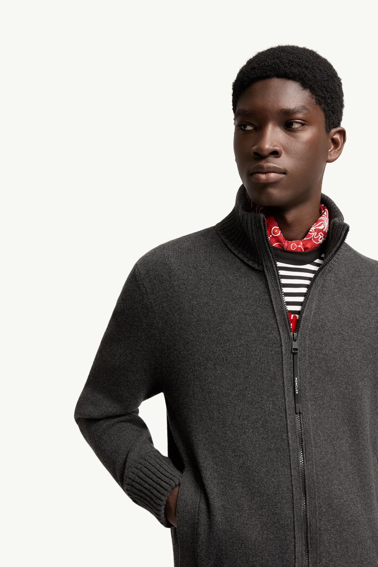 Strickjacke aus Kaschmir und Wolle mit Reißverschluss Herren Schwarz Moncler 5