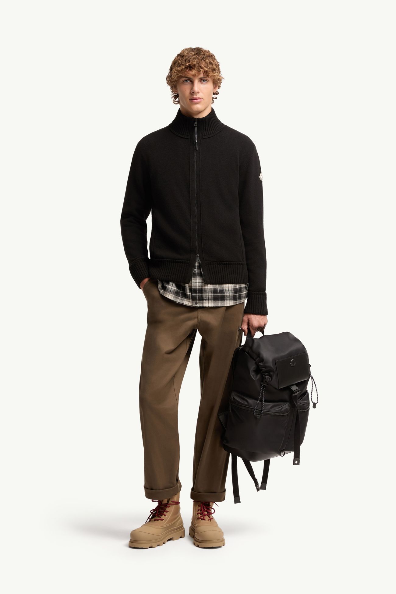 Cardigan zippé en laine et cachemire Hommes Noir Moncler 0