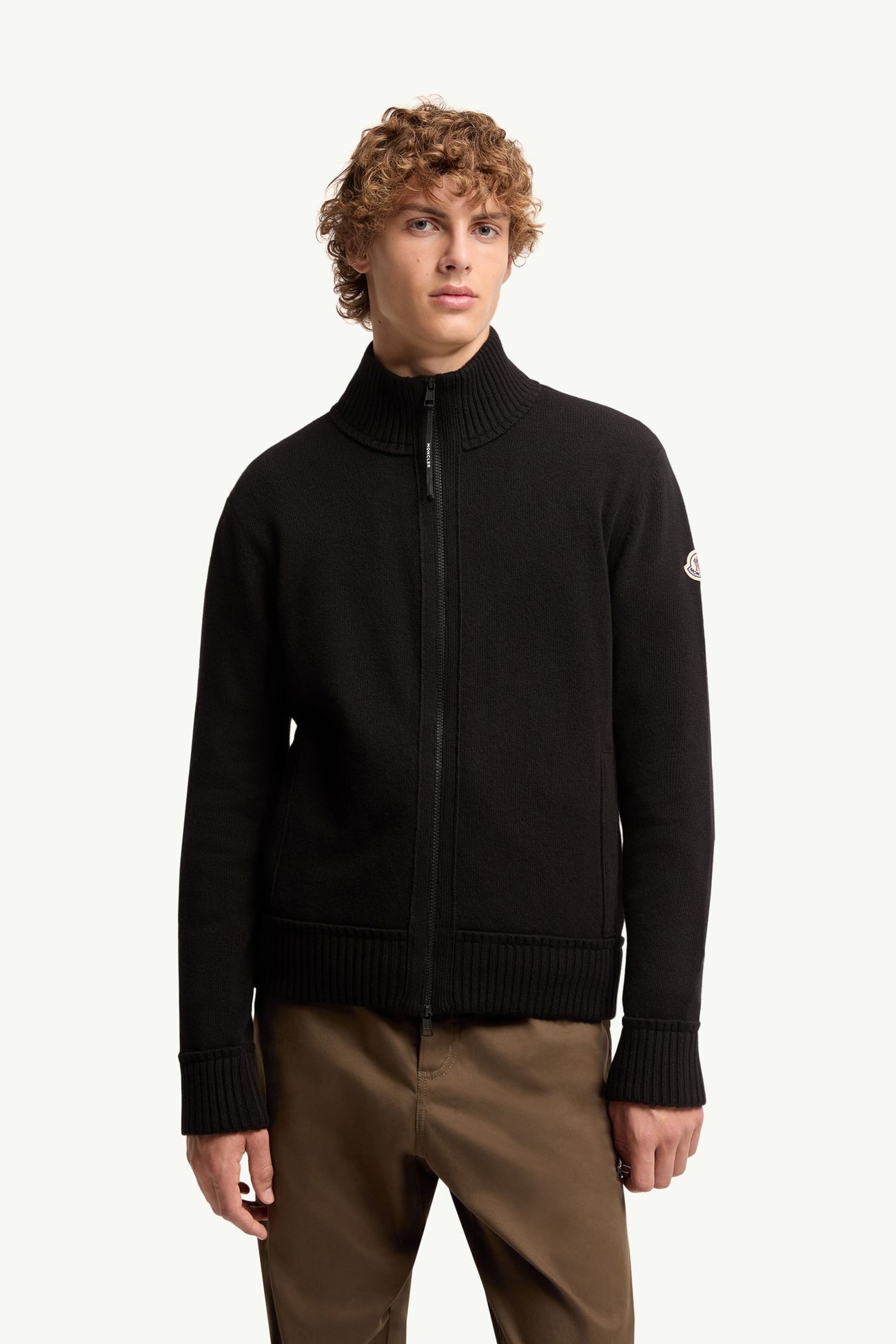 Cardigan zippé en laine et cachemire Hommes Noir Moncler 3