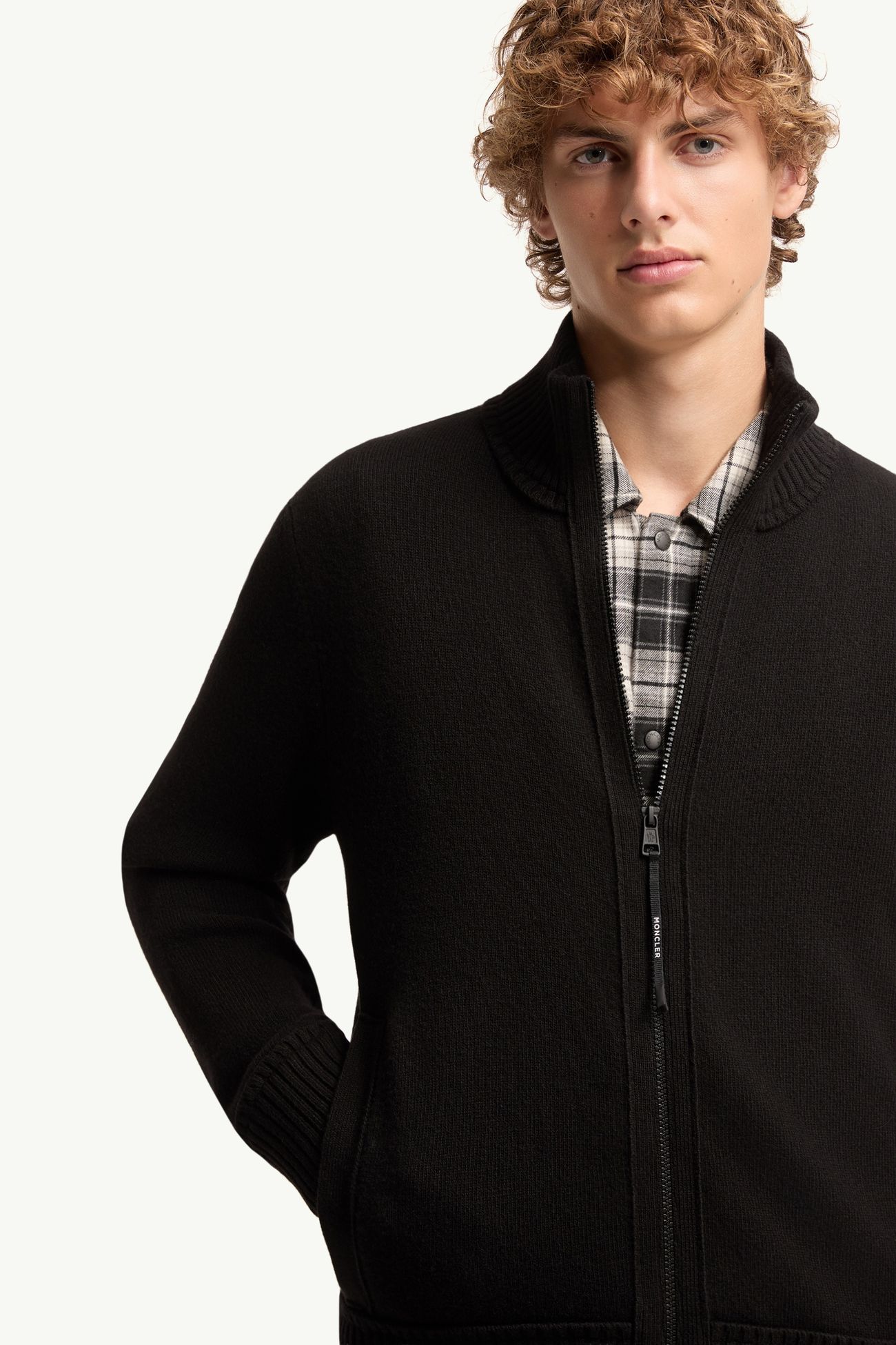 Cardigan zippé en laine et cachemire Hommes Noir Moncler 5