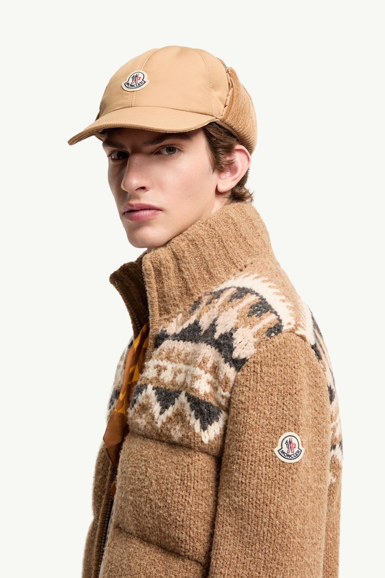 Geometric Bouclé Down Cardigan Men Light Brown Moncler 1