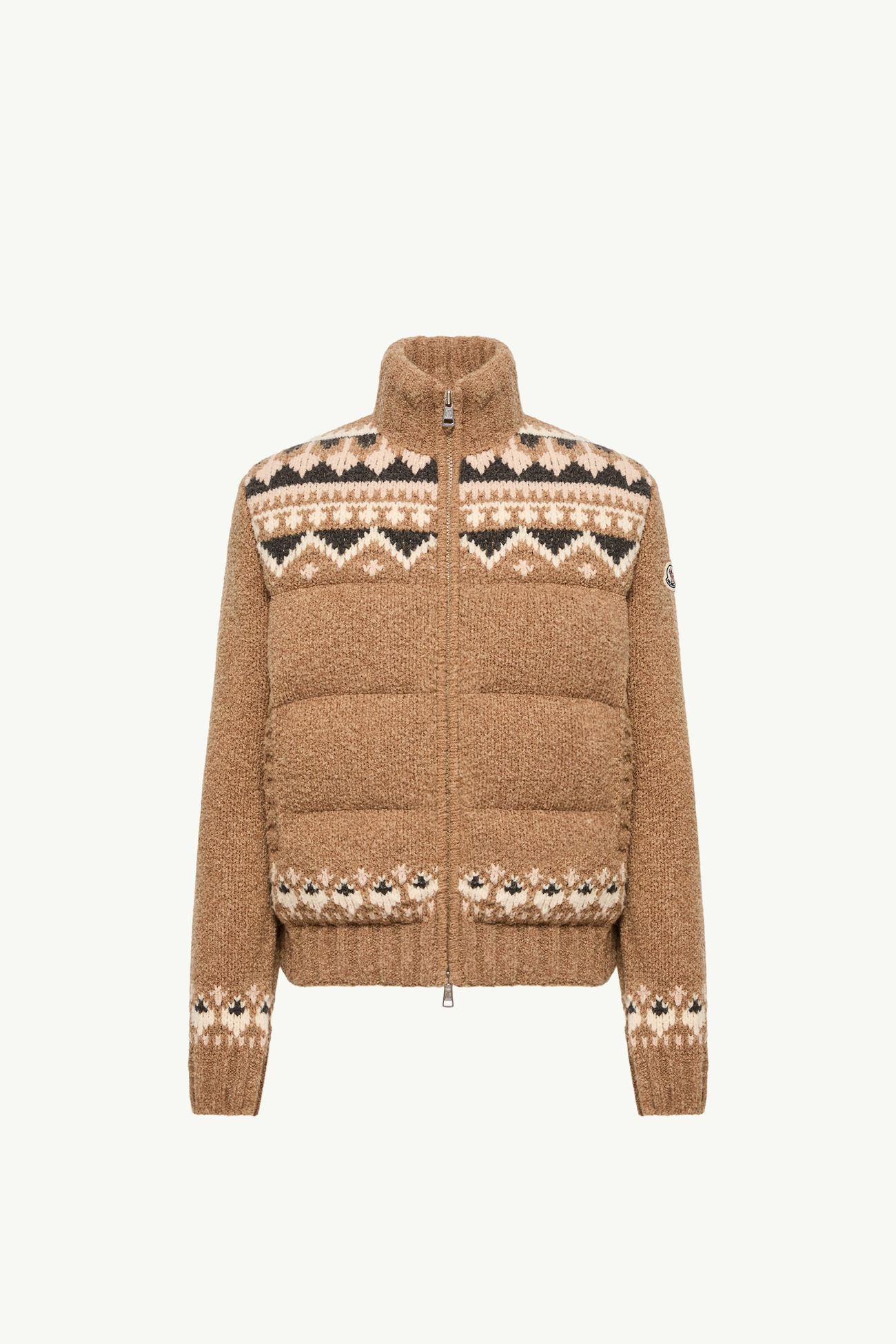 Geometric Bouclé Down Cardigan Men Light Brown Moncler 2