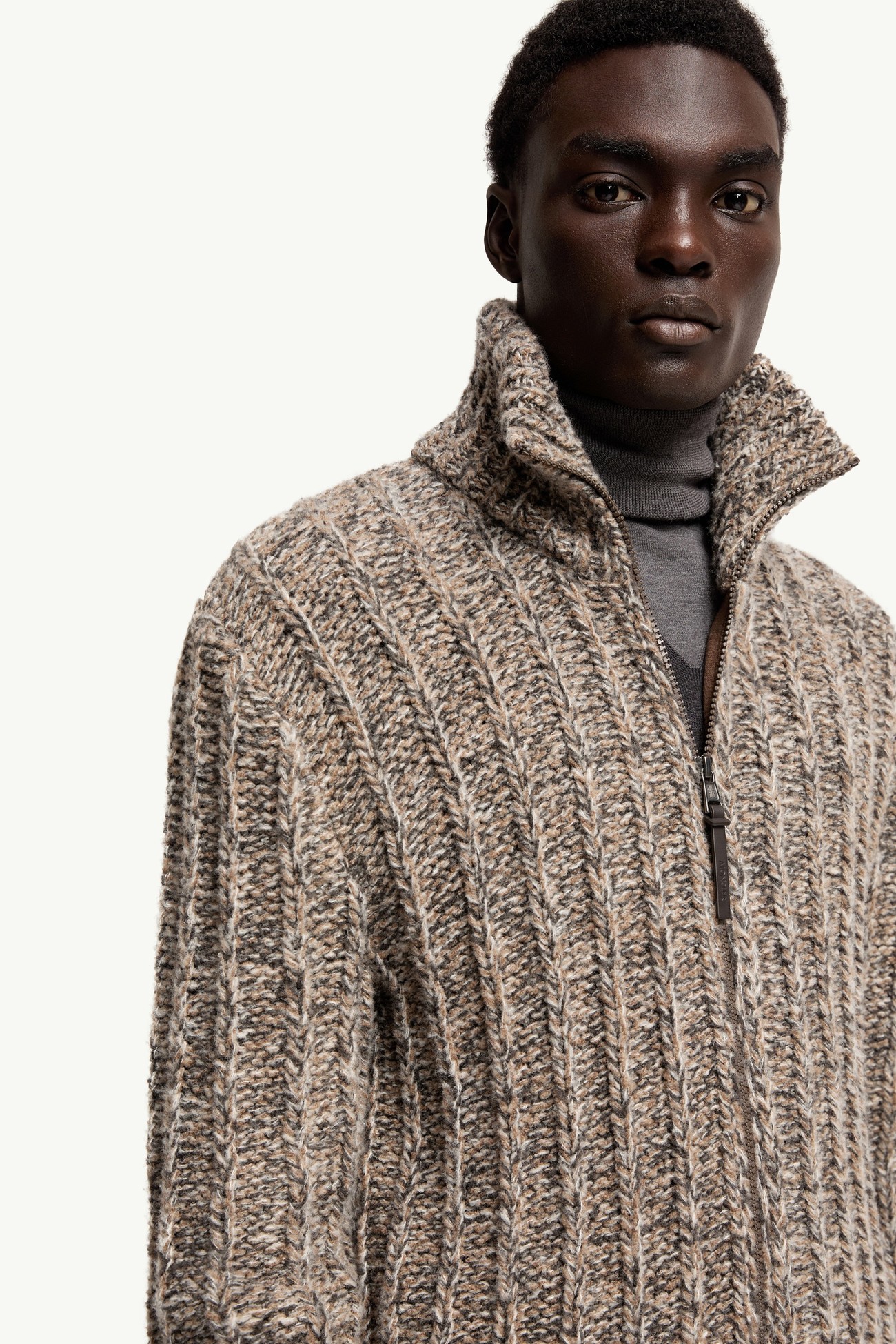Cárdigan con cremallera de bouclé de mezcla de lana Hombre Gris Moncler 5