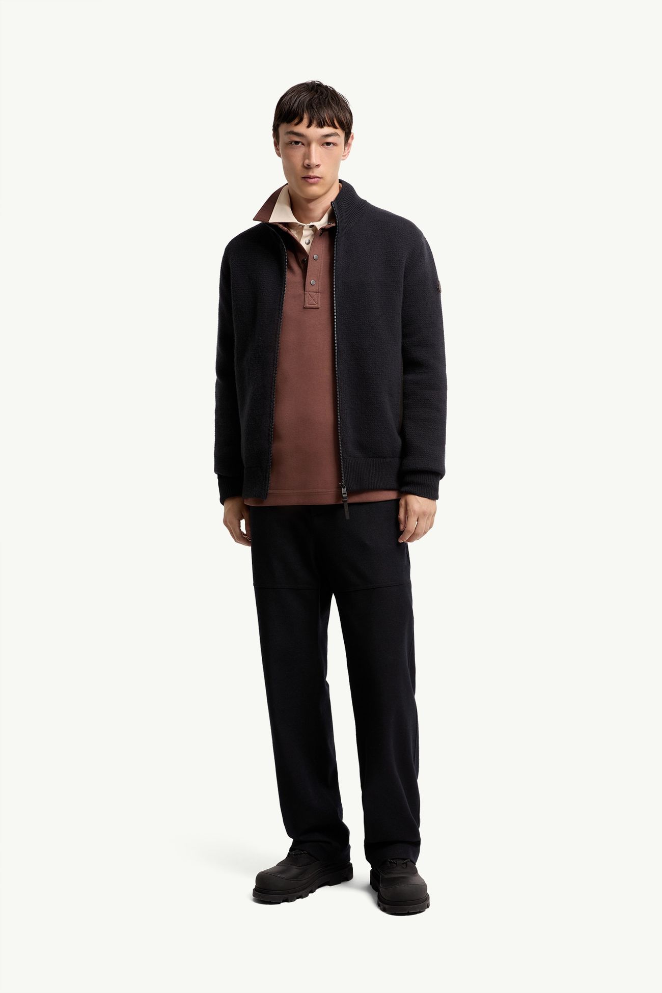 羊毛羊絨混紡拉鏈開襟毛衣 男士 深藍色 Moncler 0
