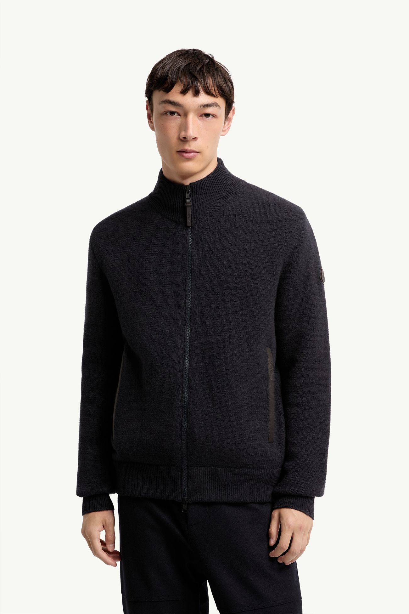 Wool & Cashmere Blend Zip-Up Cardigan Men Dark Blue Moncler 3