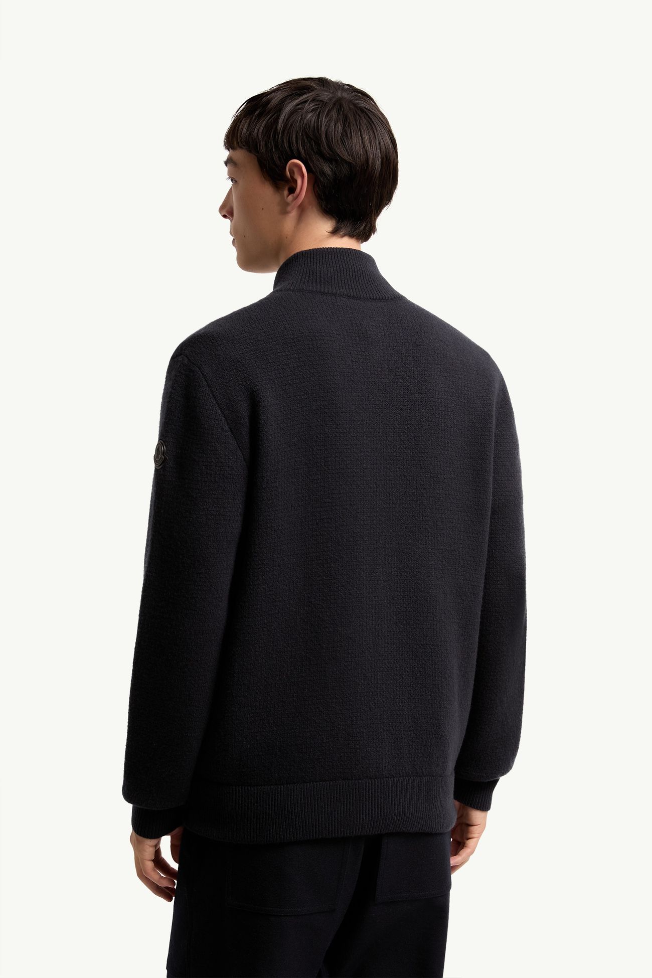 羊毛羊絨混紡拉鏈開襟毛衣 男士 深藍色 Moncler 4