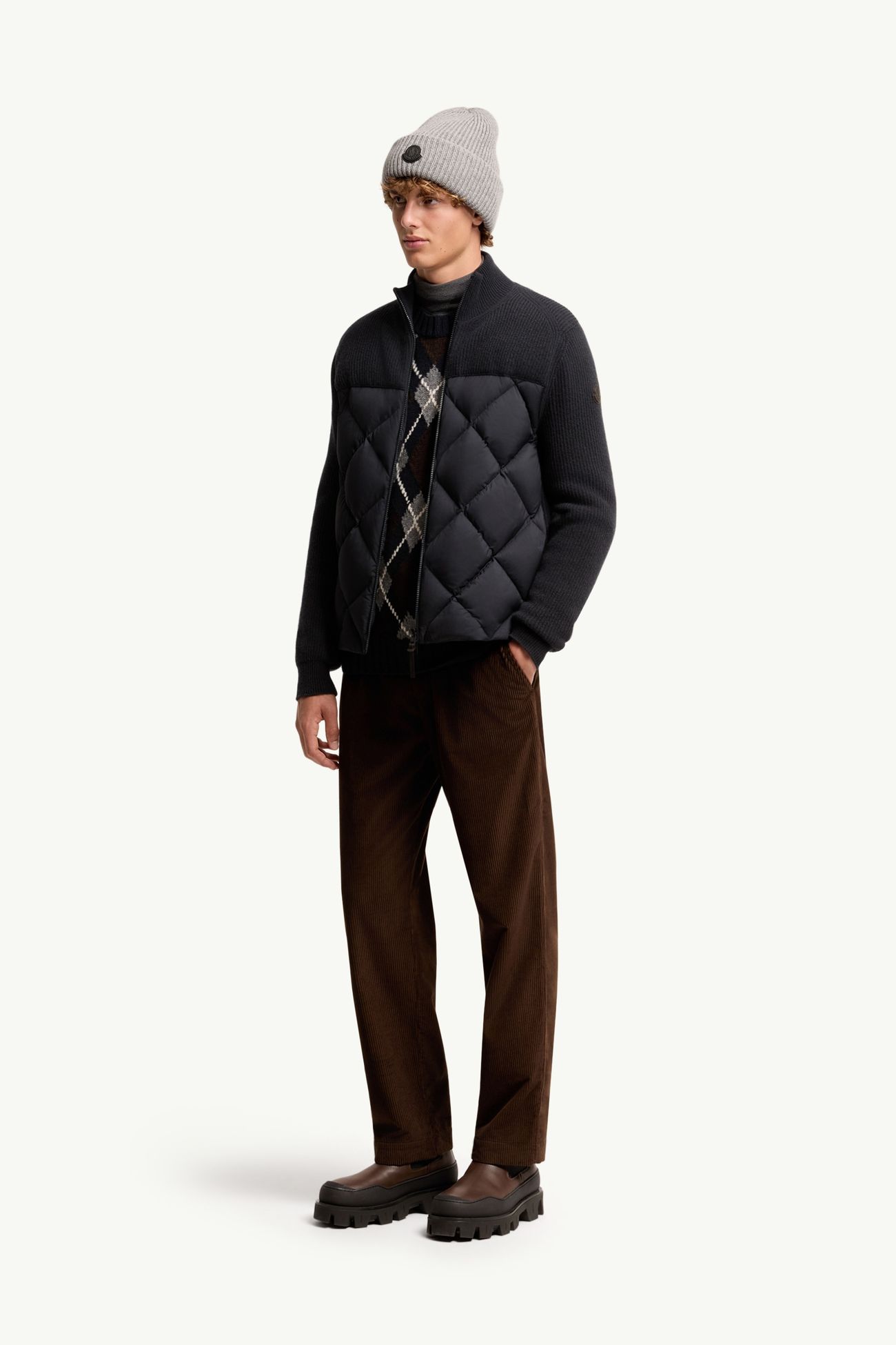 Cárdigan con plumón de lana y cachemira Hombre Azul oscuro Moncler 0