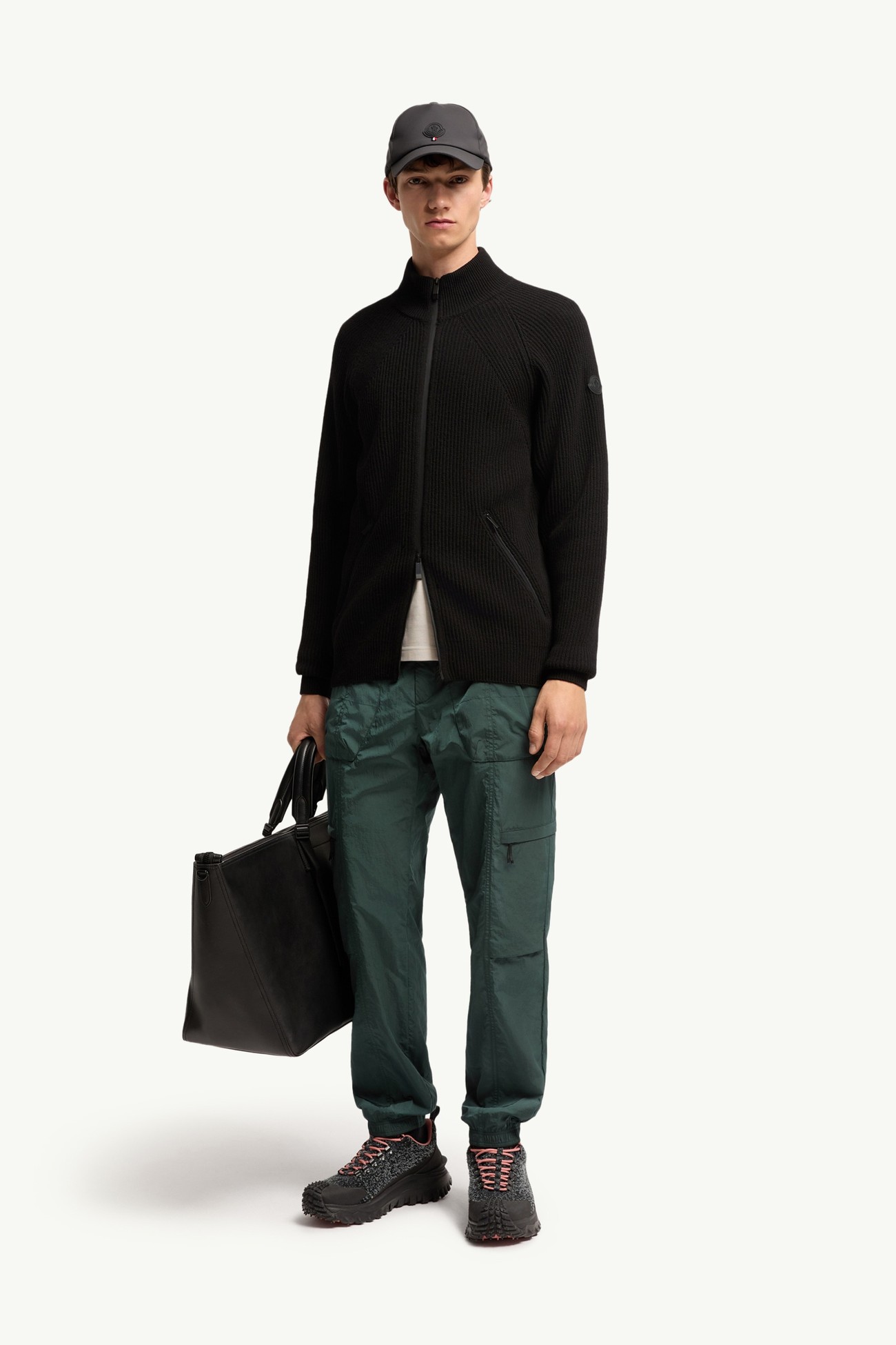 Cashmere Blend Zip-Up Cardigan Men Black Moncler 0