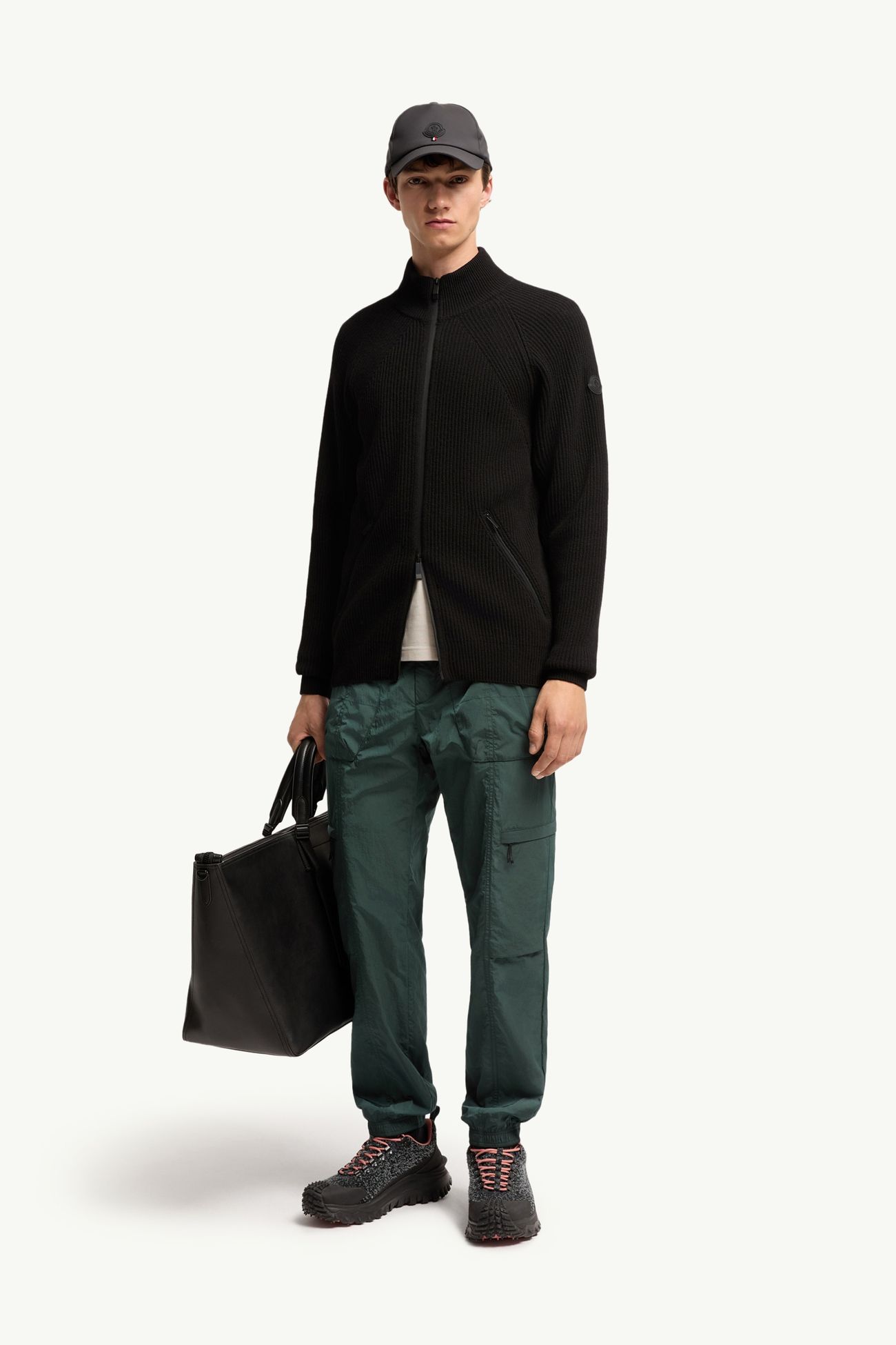 羊絨混紡拉鏈開襟毛衣 男士 黑色 Moncler 0