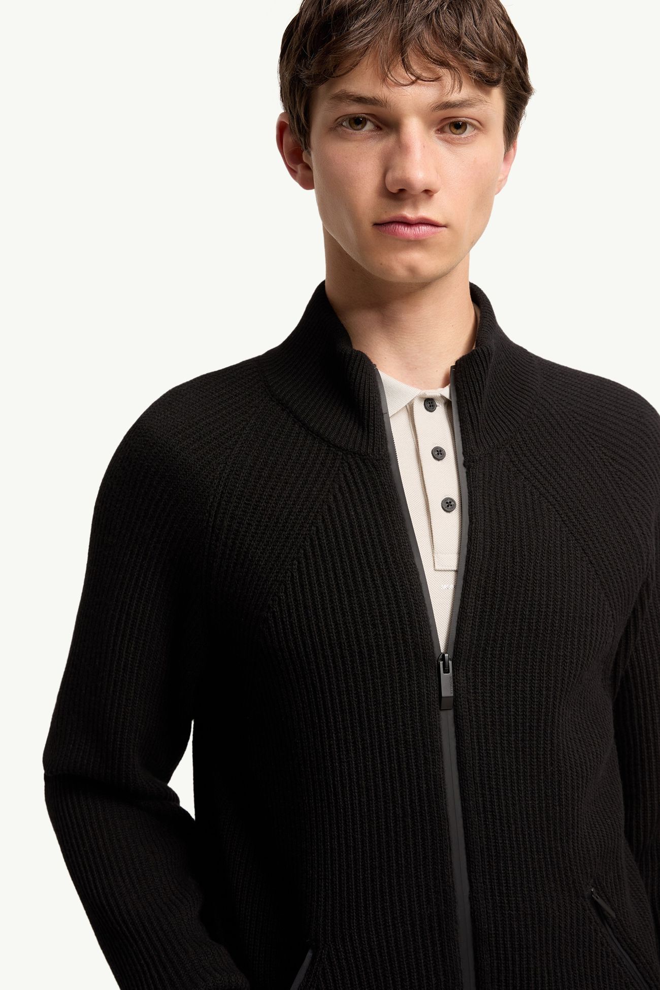 Cashmere Blend Zip-Up Cardigan Men Black Moncler 5