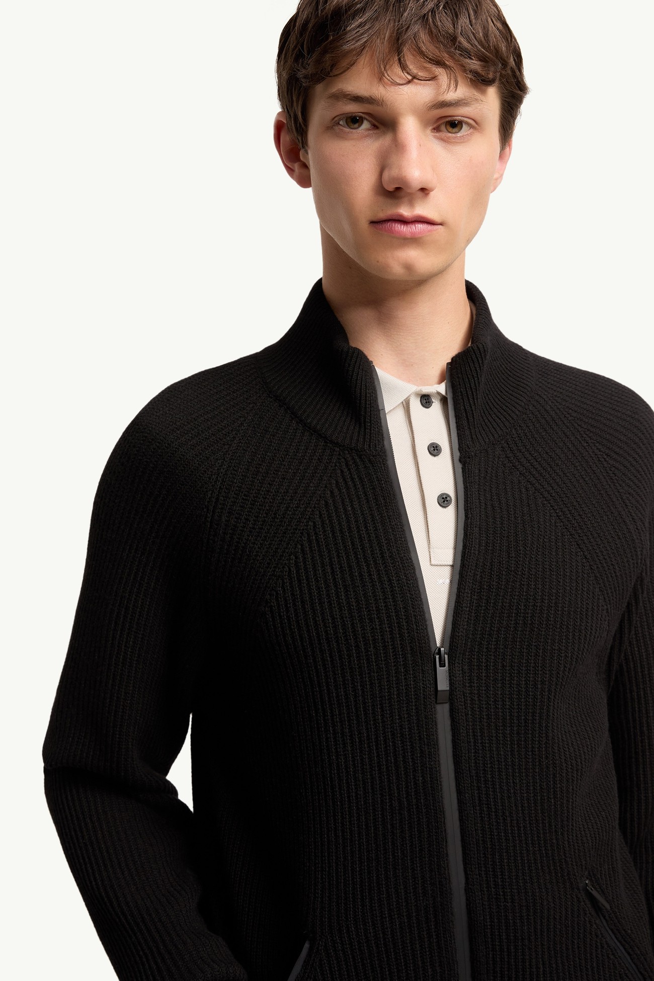Cashmere Blend Zip-Up Cardigan Men Black Moncler 5