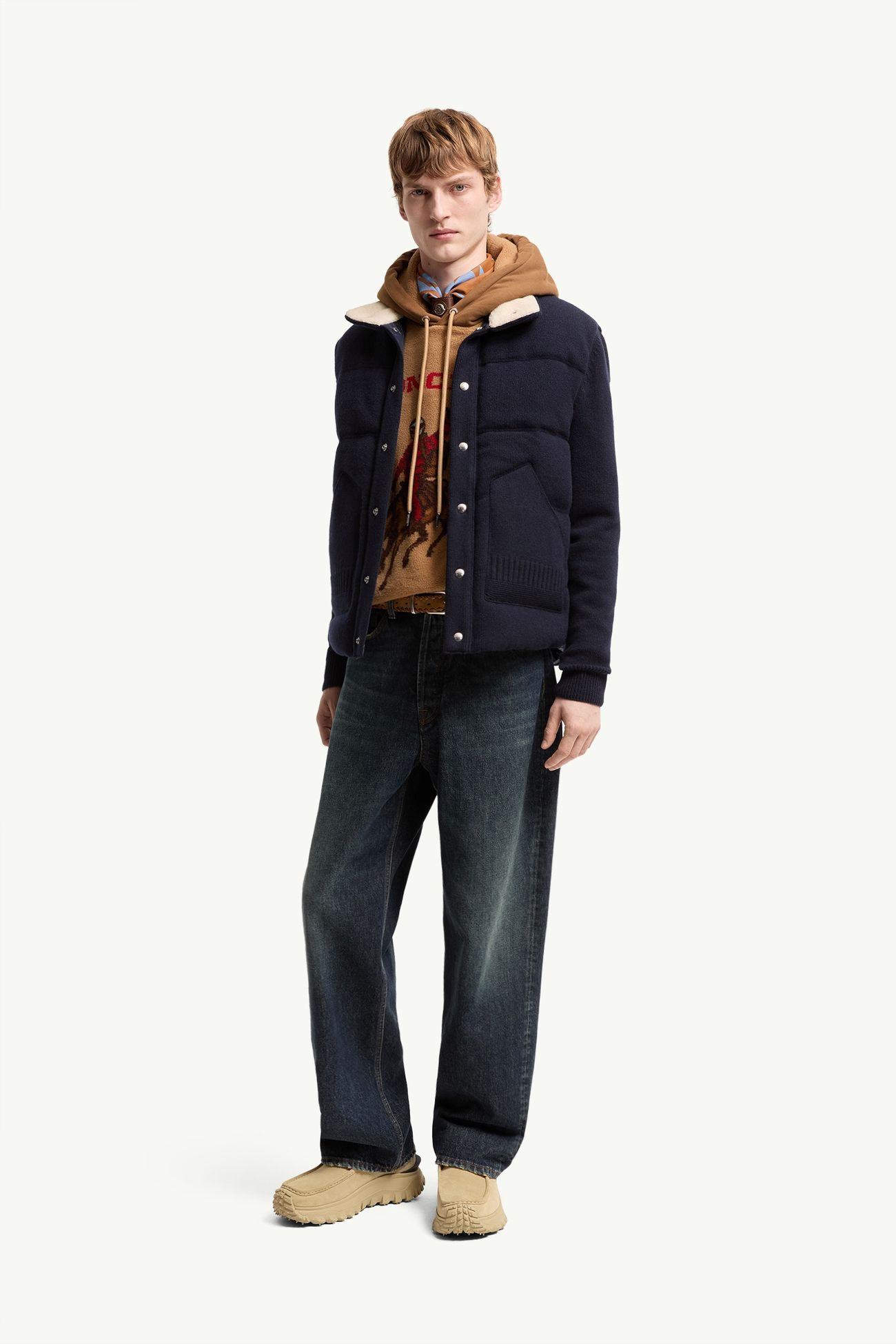 Wool & Cashmere Blend Cardigan Men Navy Blue Moncler 0
