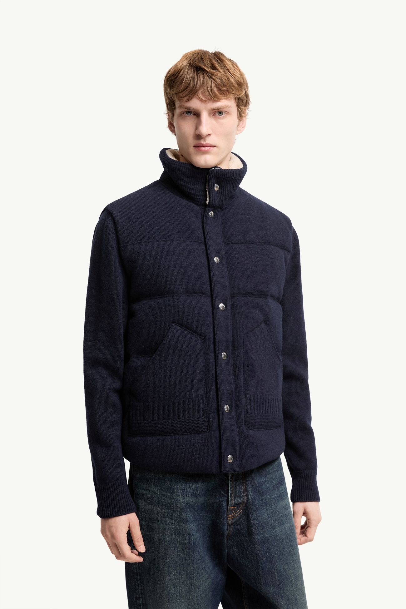 Wool & Cashmere Blend Cardigan Men Navy Blue Moncler 3