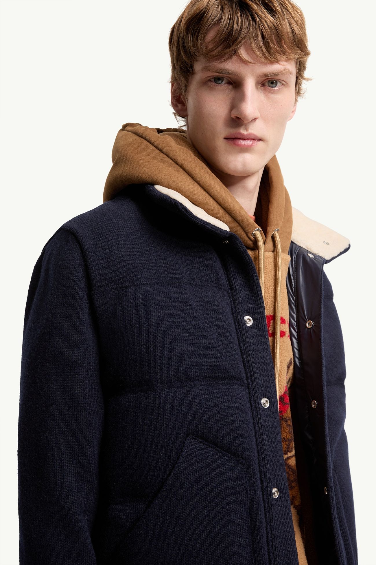 Wool & Cashmere Blend Cardigan Men Navy Blue Moncler 5