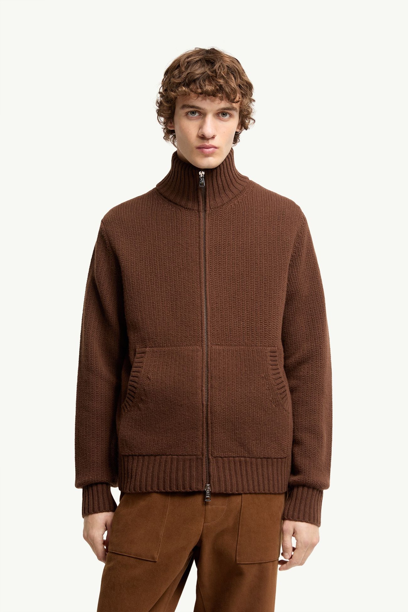 Wool & Cashmere Blend Cardigan Men Brown Moncler 3