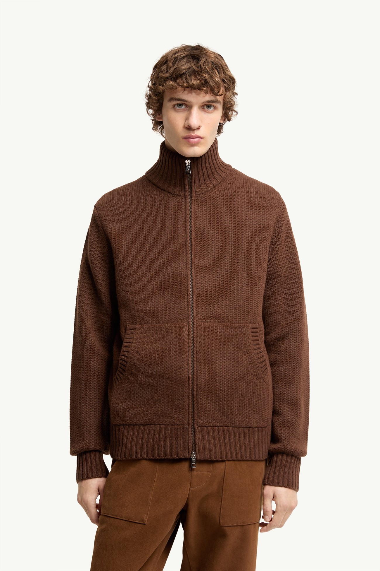 Wool & Cashmere Blend Cardigan Men Brown Moncler 3