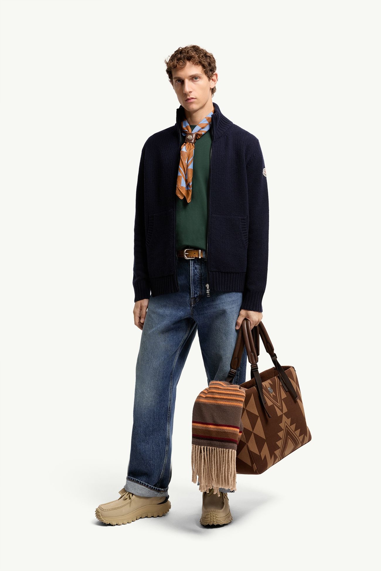 Cardigan en laine et cachemire mélangés Hommes Bleu marine Moncler 0