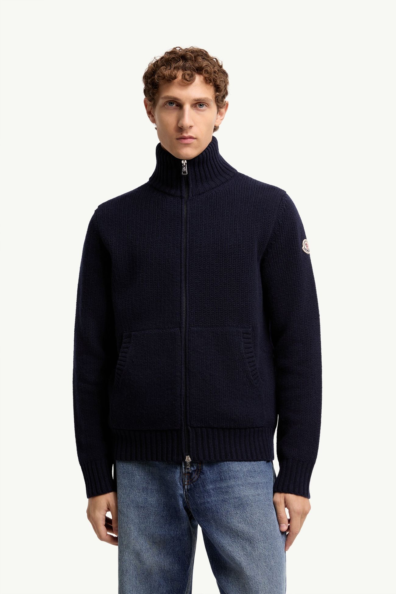 Wool & Cashmere Blend Cardigan Men Navy Blue Moncler 3