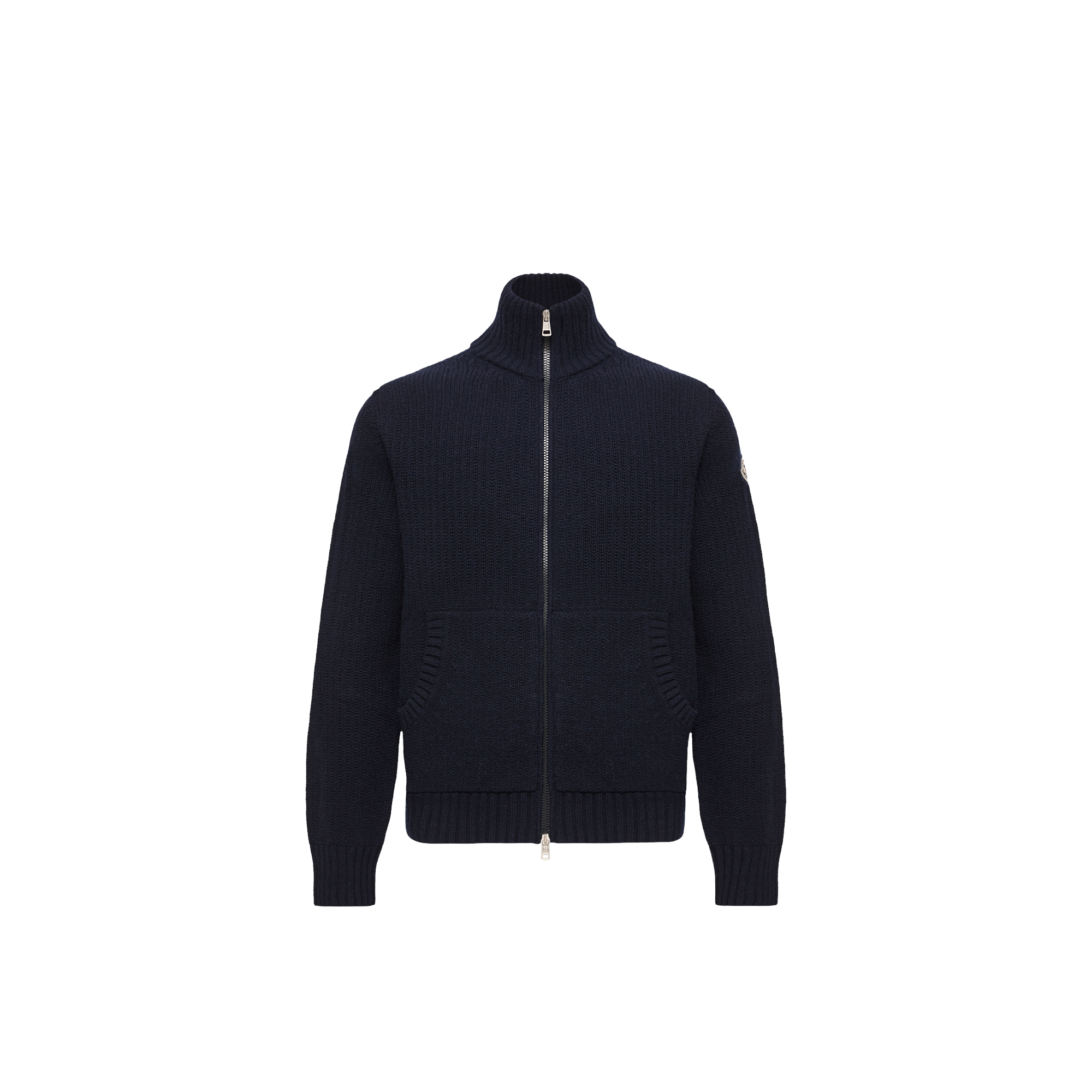Moncler , Cardigans, Male, Blue, M, Wool & Cashmere Zip-Up Cardigan - Image 5