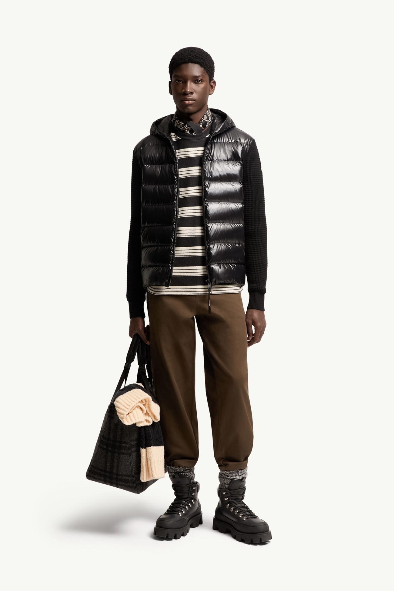 Cardigan imbottito con zip in misto lana e cashmere Uomo Nero Moncler 0