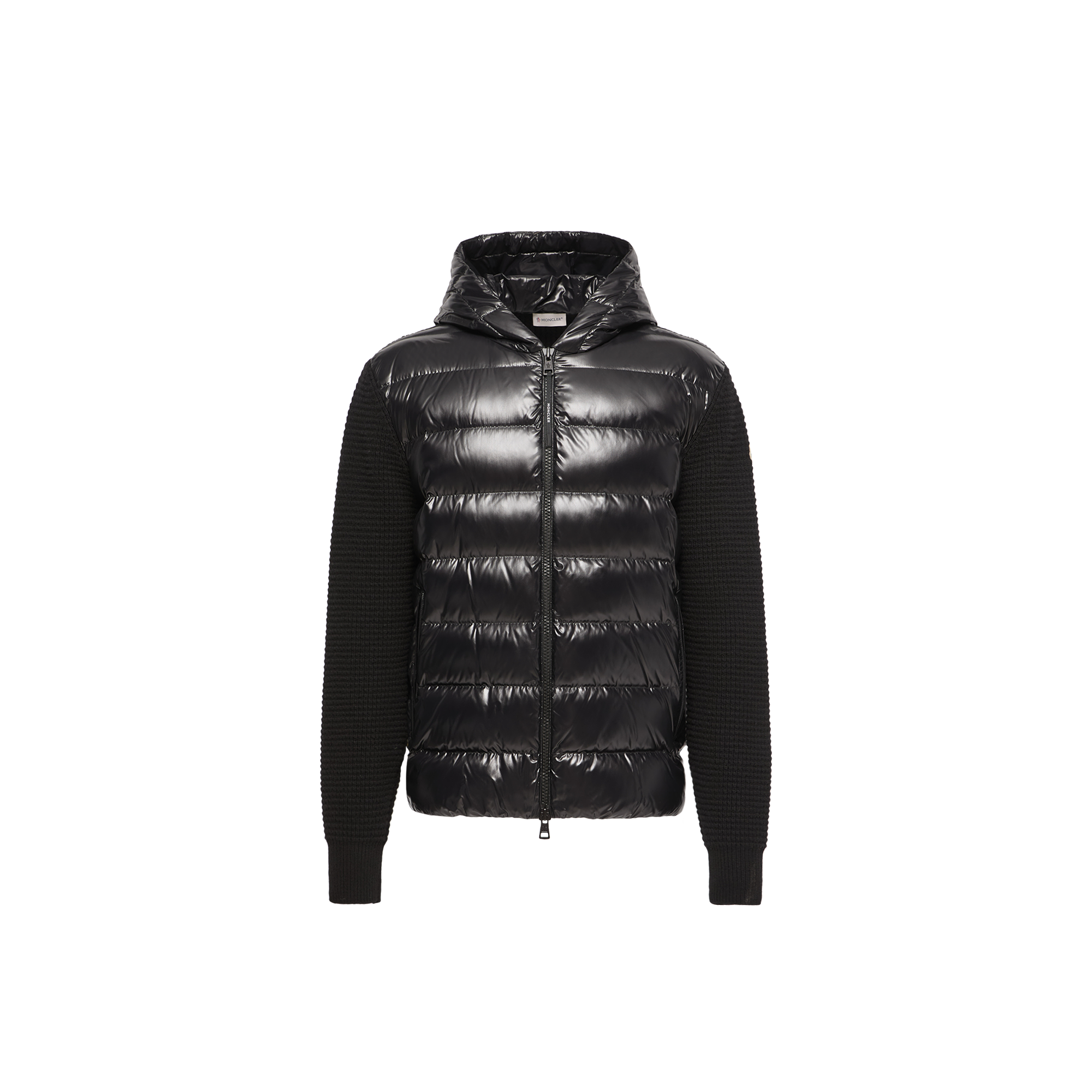 MONCLER | Black knit and nylon padded zip-up hooded cardigan | male | S - Image 5