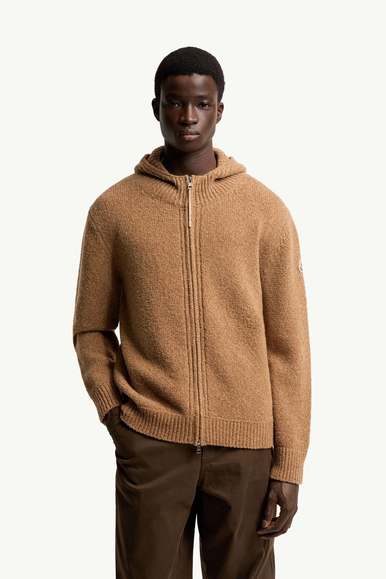 毛圈布羊毛混紡拉鏈連帽衫 男士 米色 Moncler 3
