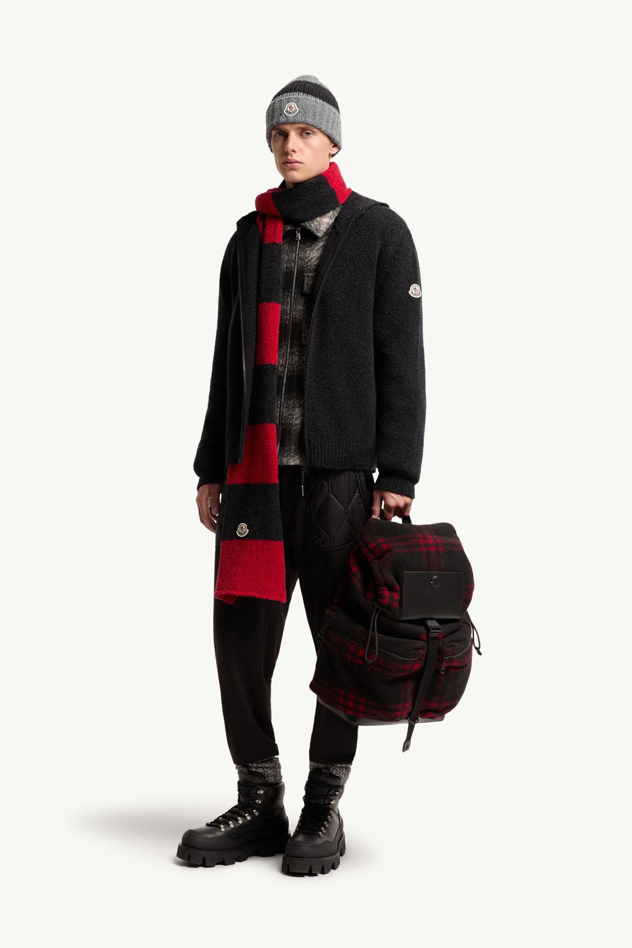 Bouclé Wool Blend Zip-up Hoodie Men Black Moncler 0