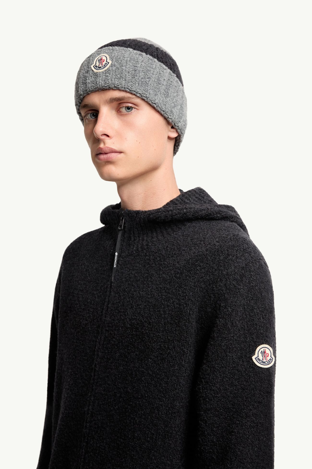 Kapuzenpullover mit Reißverschluss aus Bouclé-Wolle Herren Schwarz Moncler 1