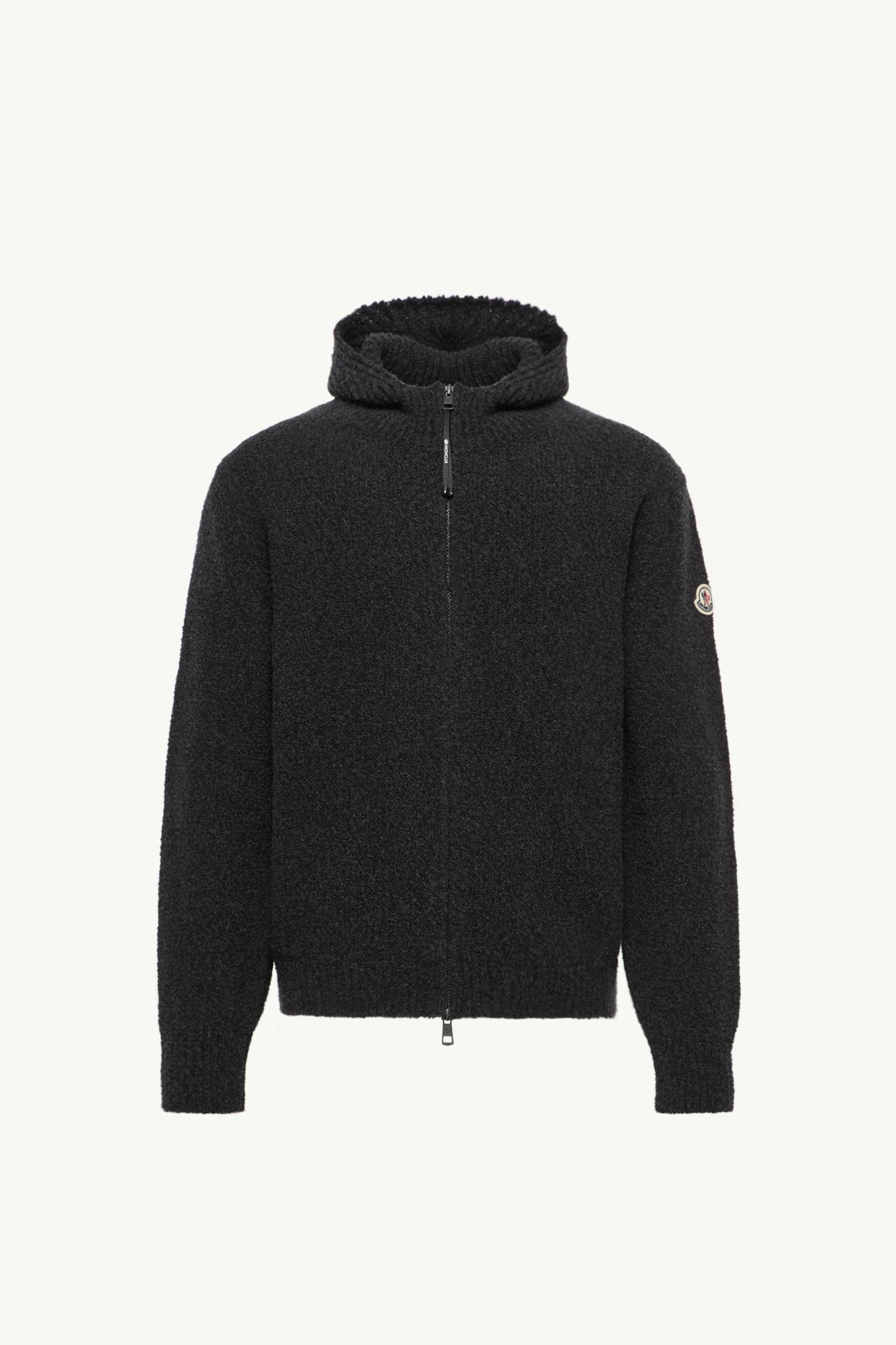 Kapuzenpullover mit Reißverschluss aus Bouclé-Wolle Herren Schwarz Moncler, 1 of 0