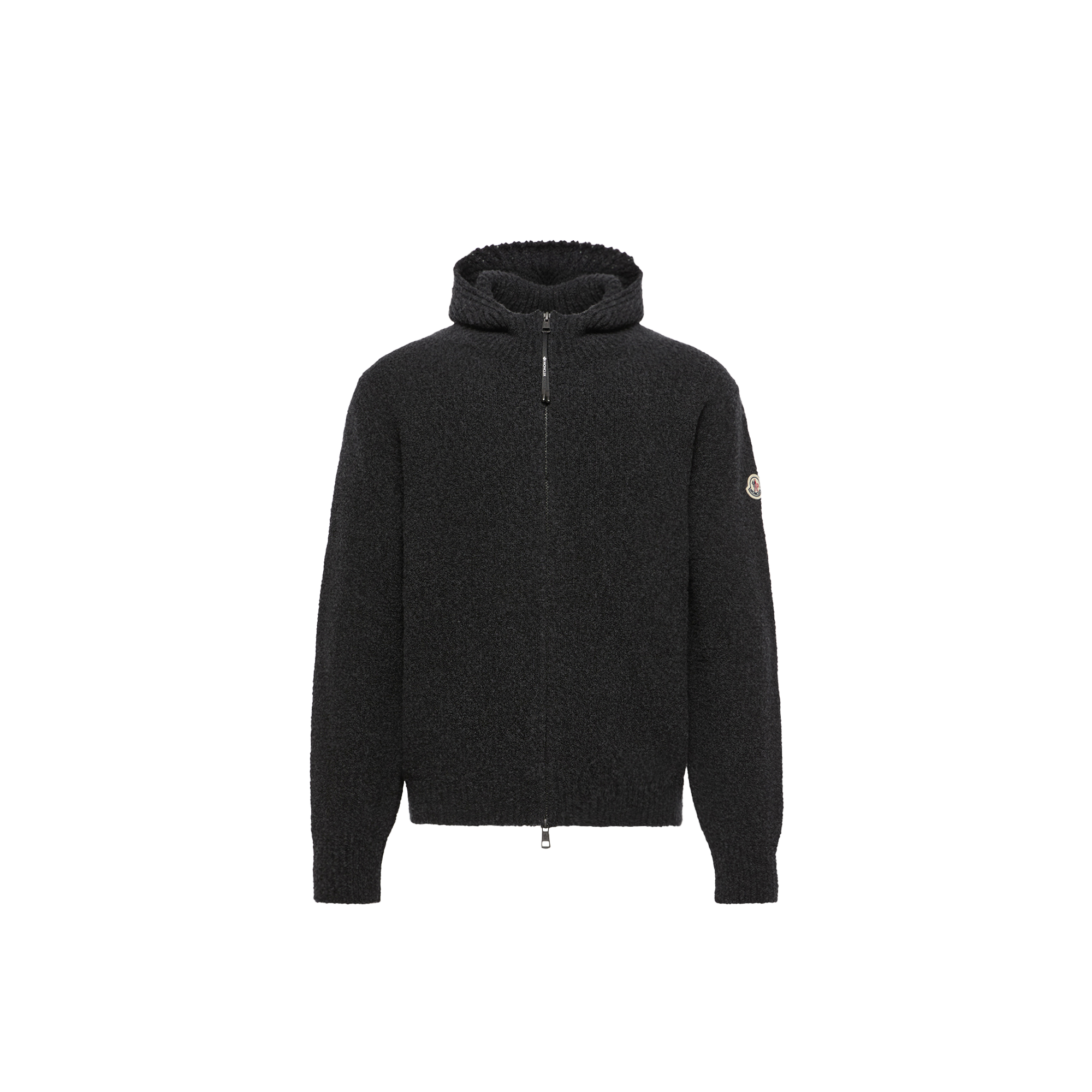 Moncler Bouclé Wool Blend Zip-Up Hoodie for Men in Black, Size: Xxl