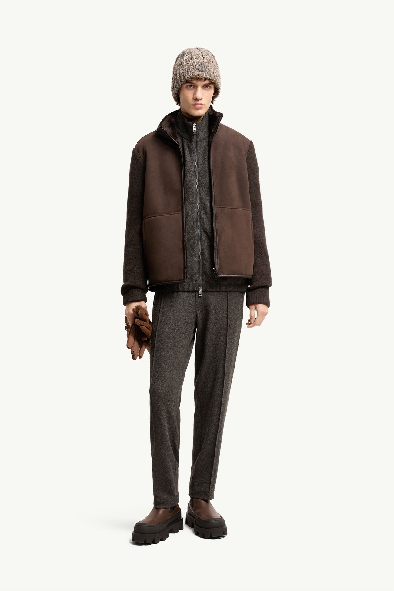 Wool  Zip-Up Cardigan Men Brown Moncler 0