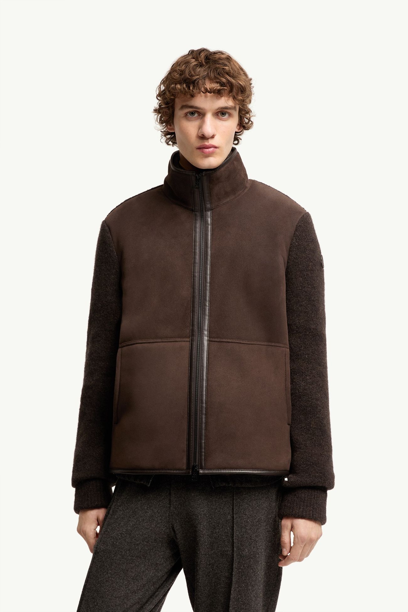 Wool  Zip-Up Cardigan Men Brown Moncler 3