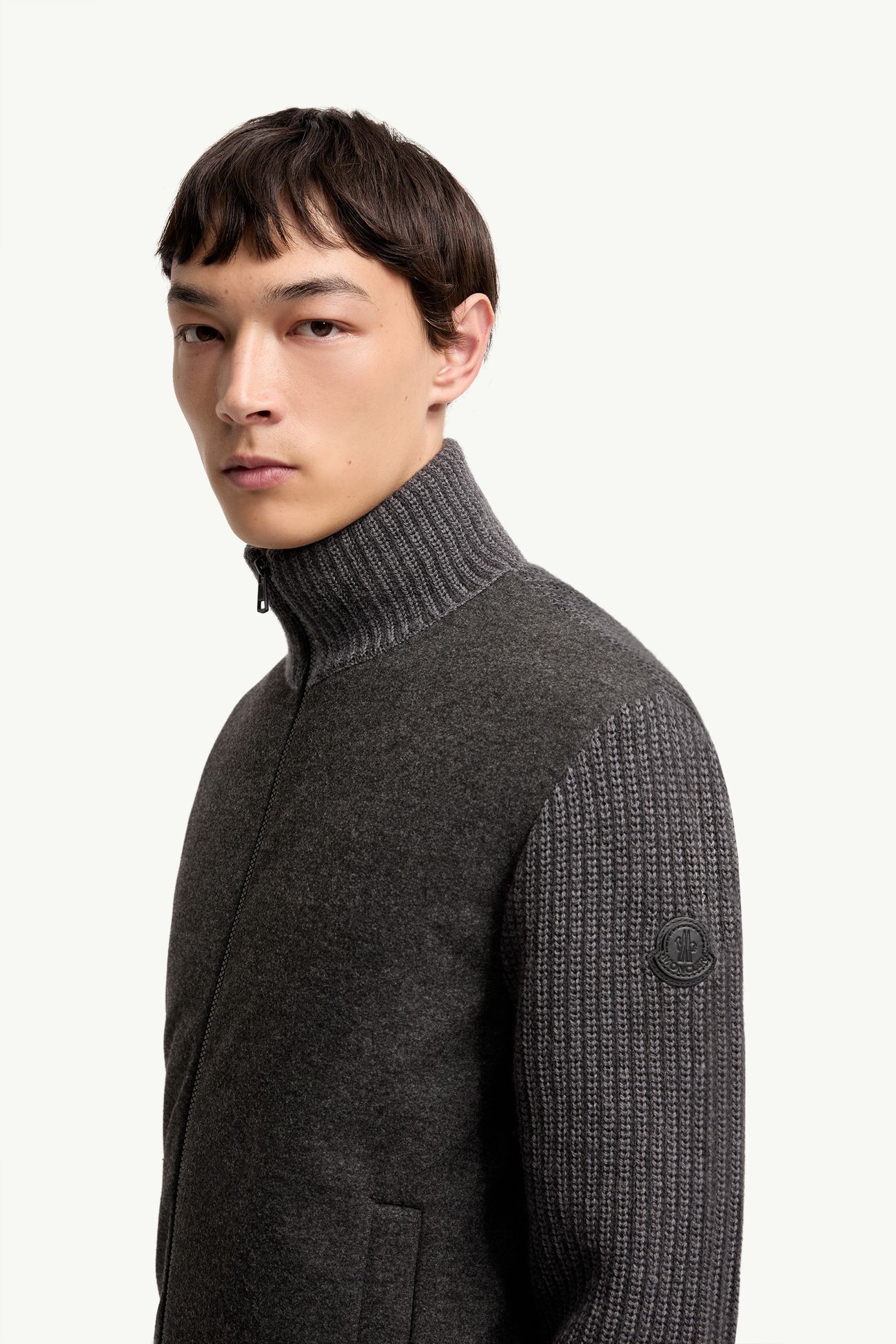 男士羊毛和山羊绒混纺拉链加衬开衫 男士 深灰色 Moncler 1
