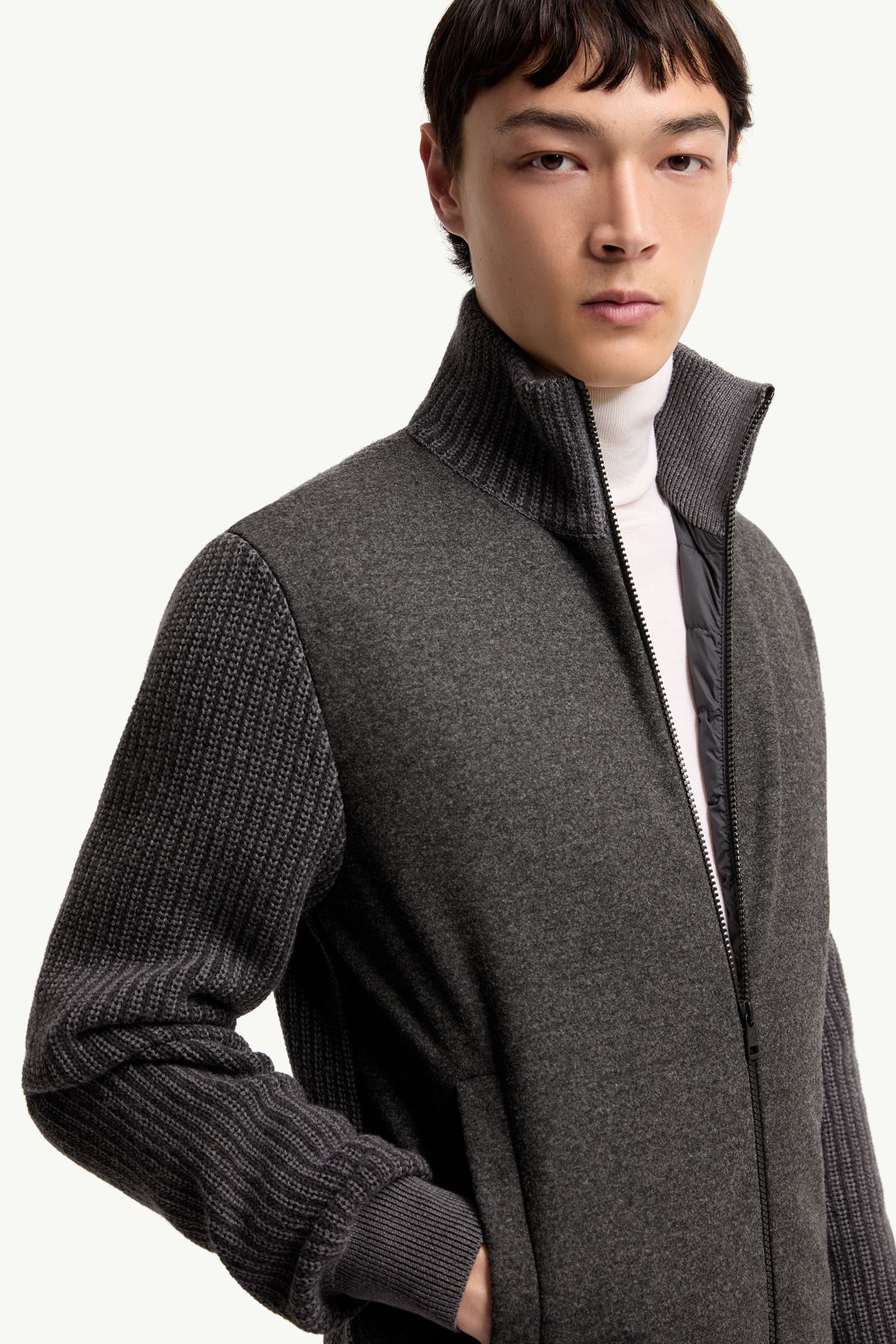 Wattierte Strickjacke aus Woll-Kaschmir-Mischung mit Reißverschluss Herren Dunkelgrau Moncler 5