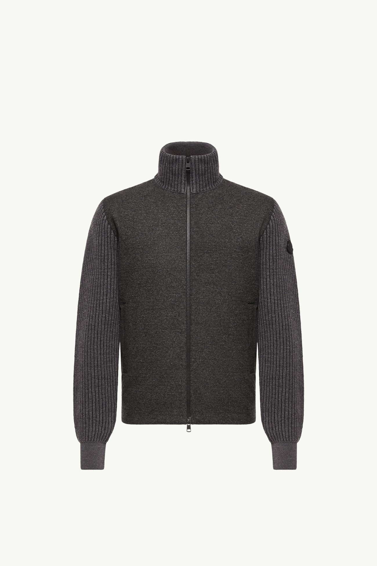 Cardigan imbottito in misto lana e cashmere con zip Uomo Grigio Scuro Moncler 2