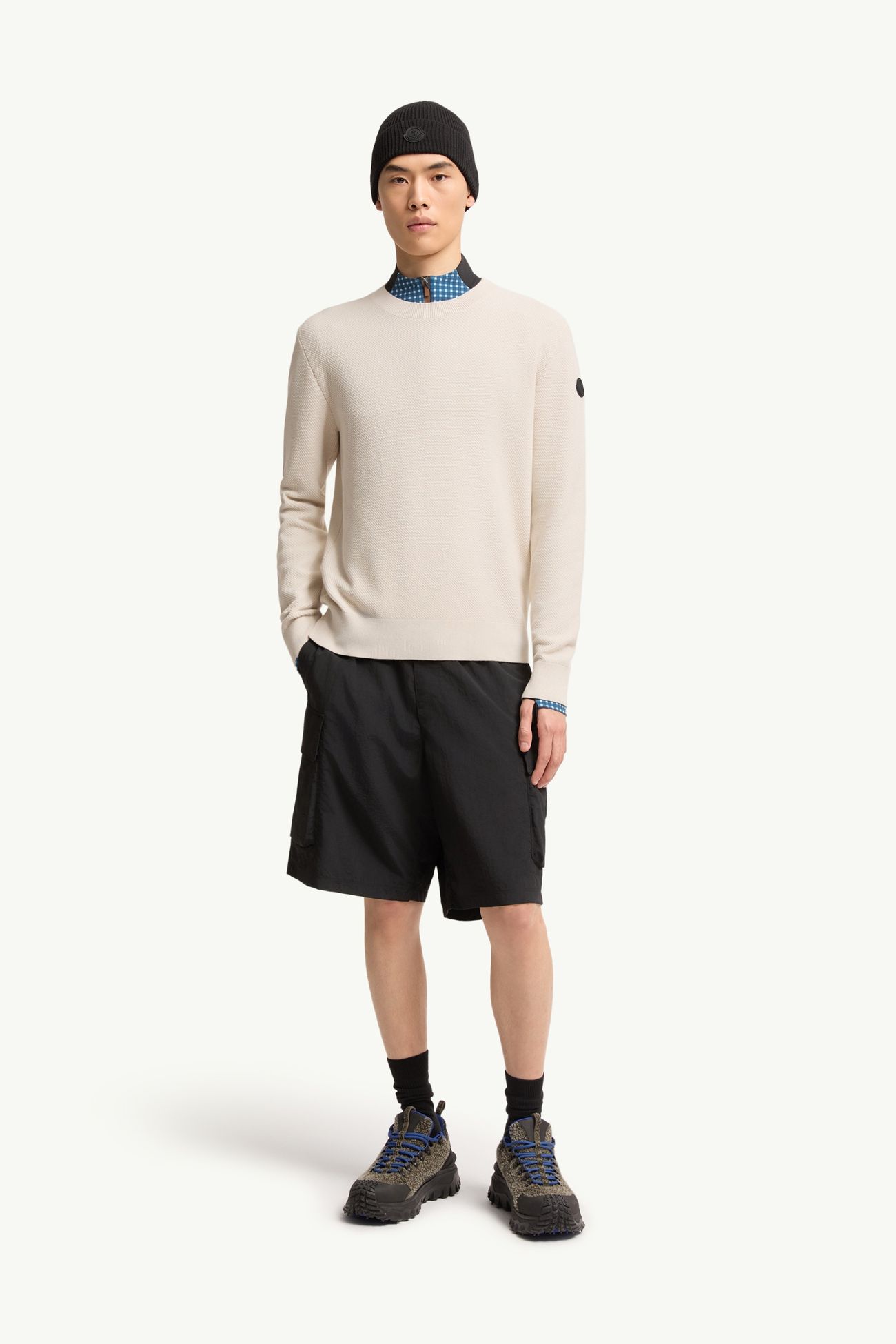 Cotton Knit Jumper Men White Ivory Moncler 0