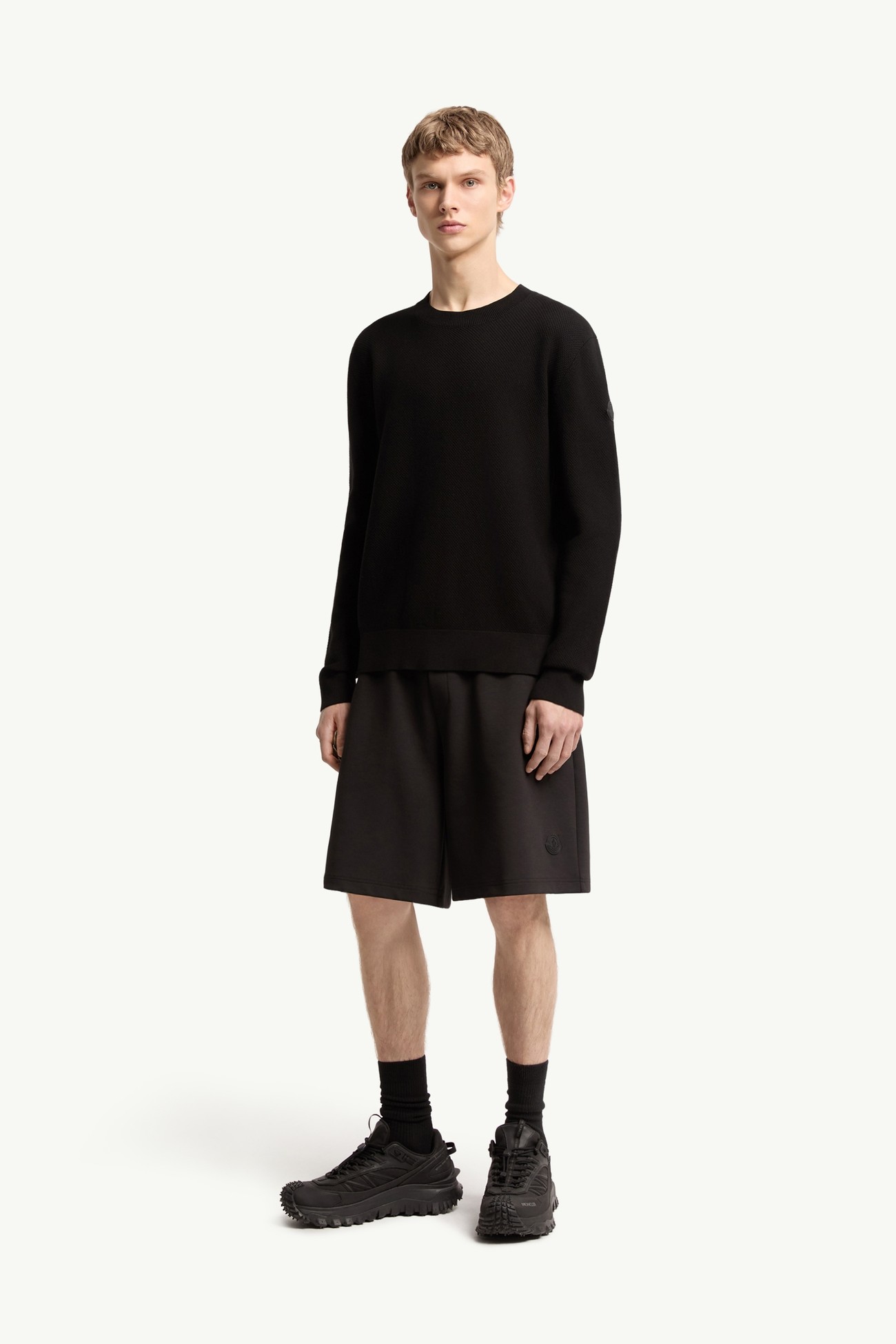 Cotton Knit Jumper Men Black Moncler 0