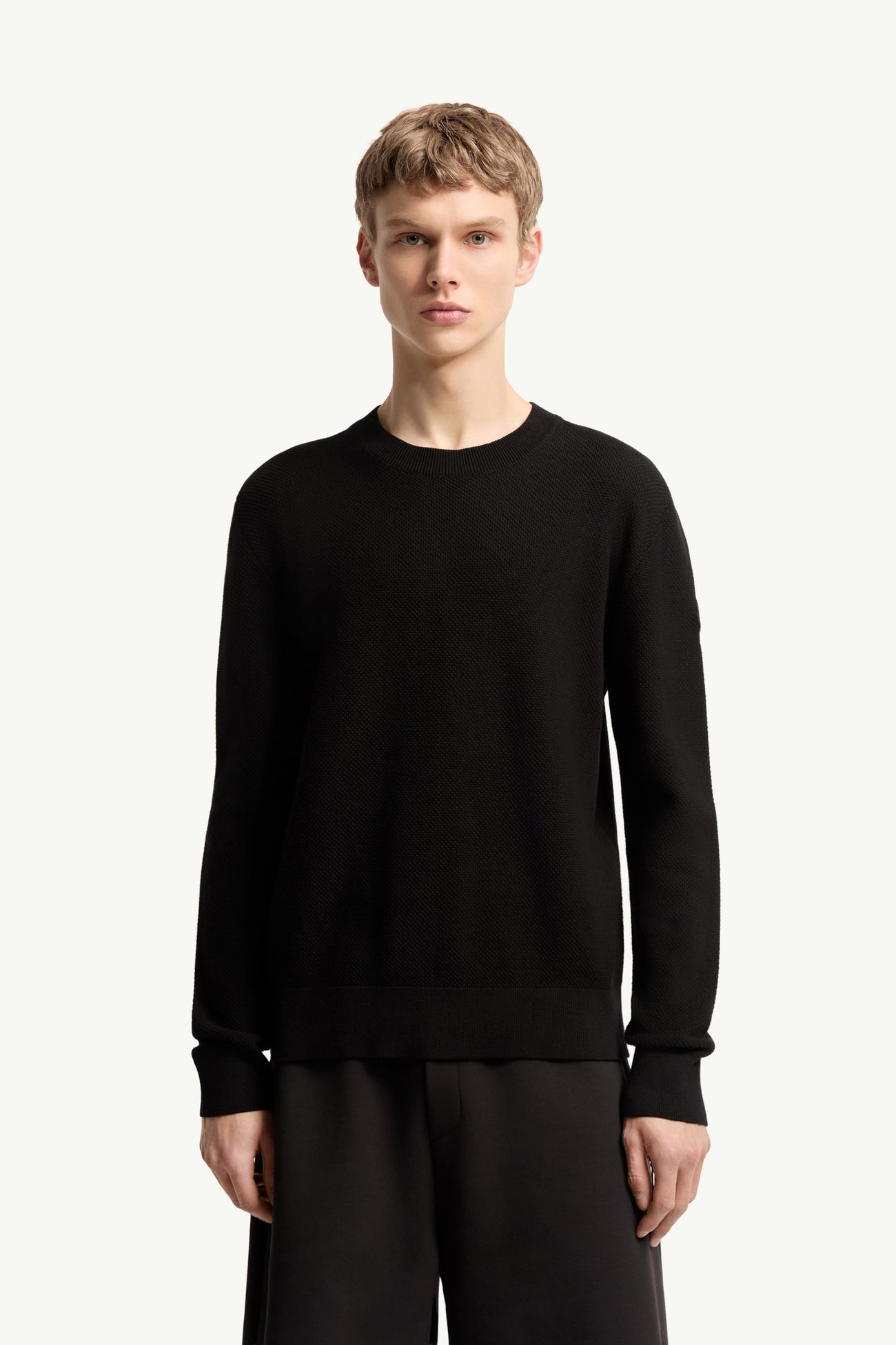 Cotton Knit Jumper Men Black Moncler 3
