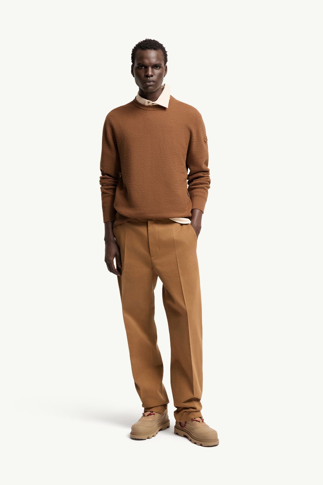 Pull en laine et cachemire texturé Hommes Rouge Marron Moncler 0