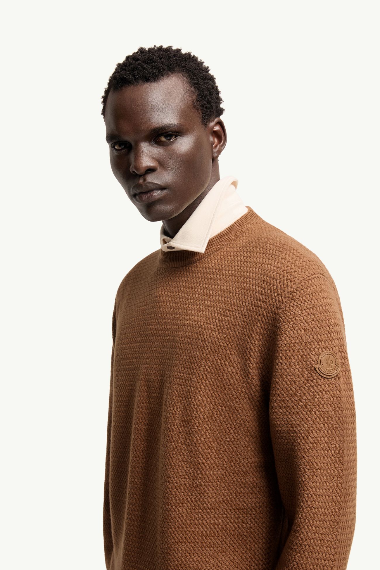 Pull en laine et cachemire texturé Hommes Rouge Marron Moncler 1