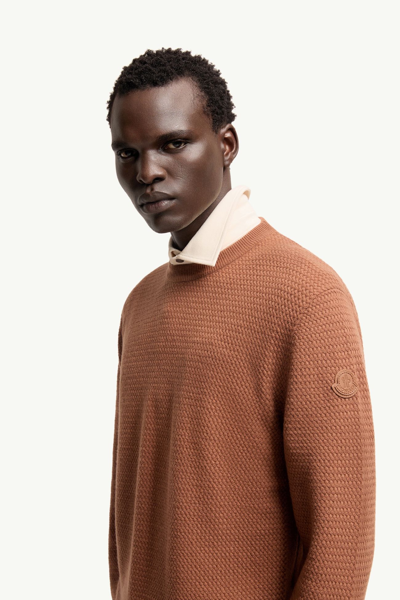 Textured Cashmere & Wool Jumper Men Red Brown Moncler 1