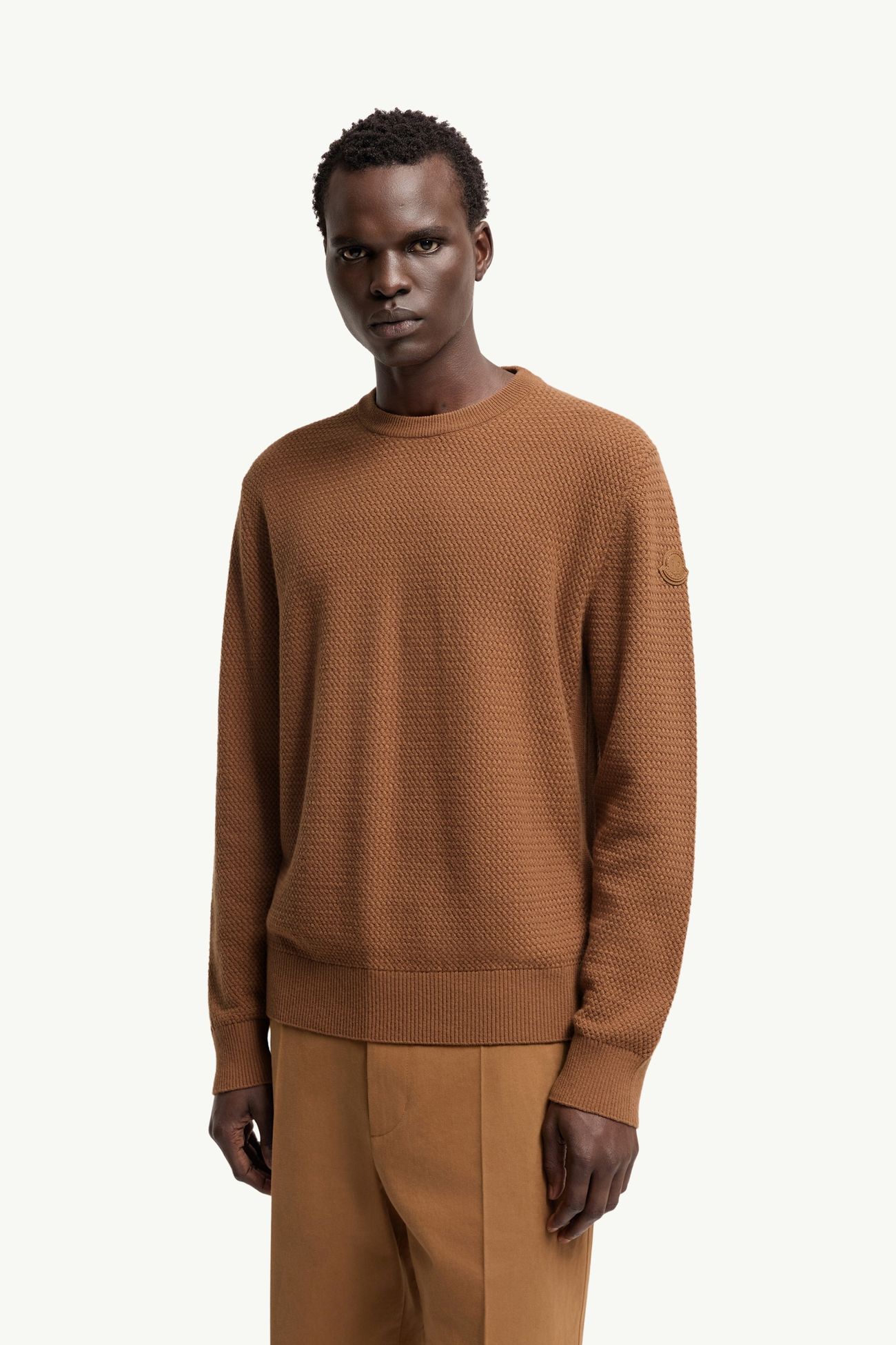 Pull en laine et cachemire texturé Hommes Rouge Marron Moncler 3