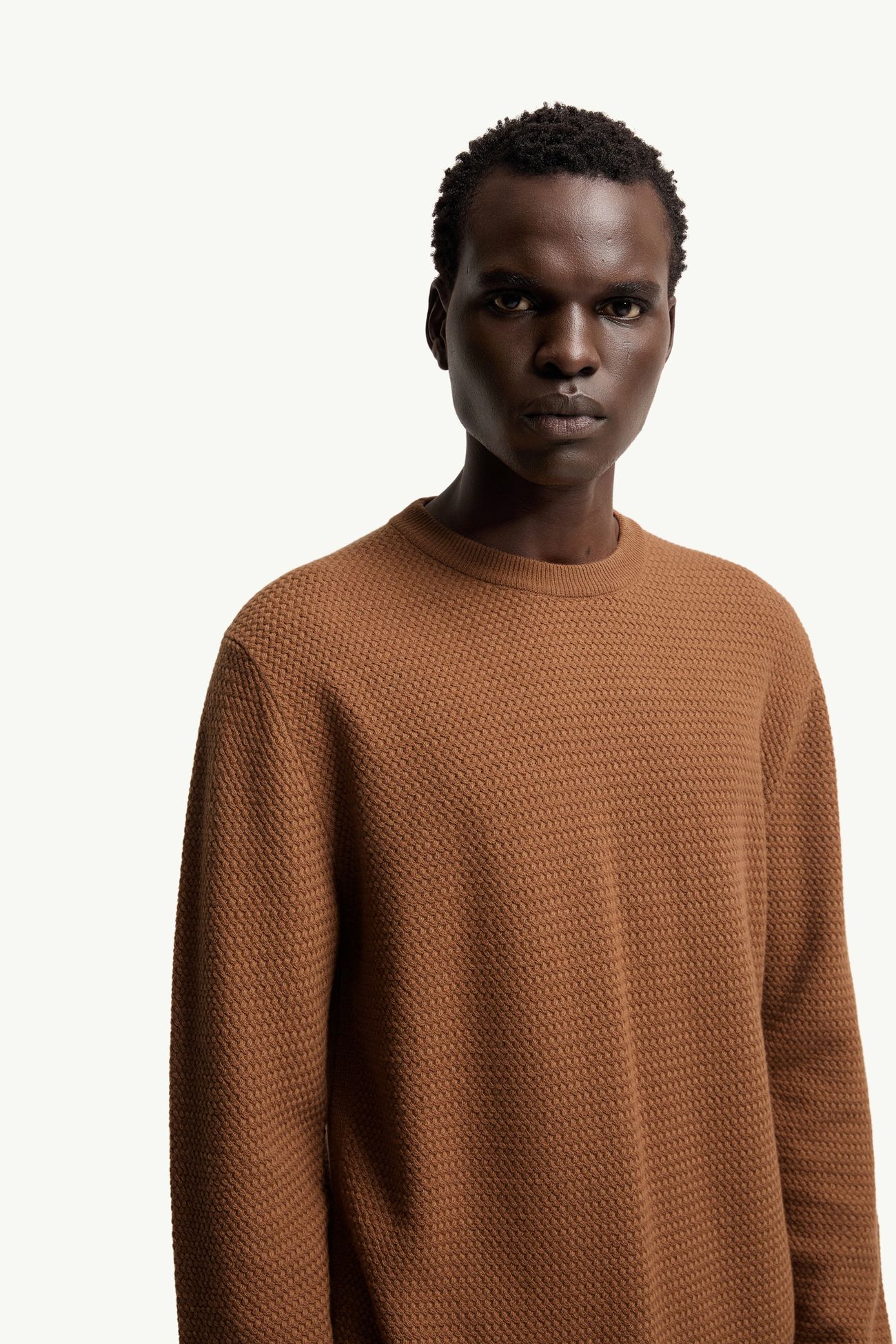 Pull en laine et cachemire texturé Hommes Rouge Marron Moncler 5