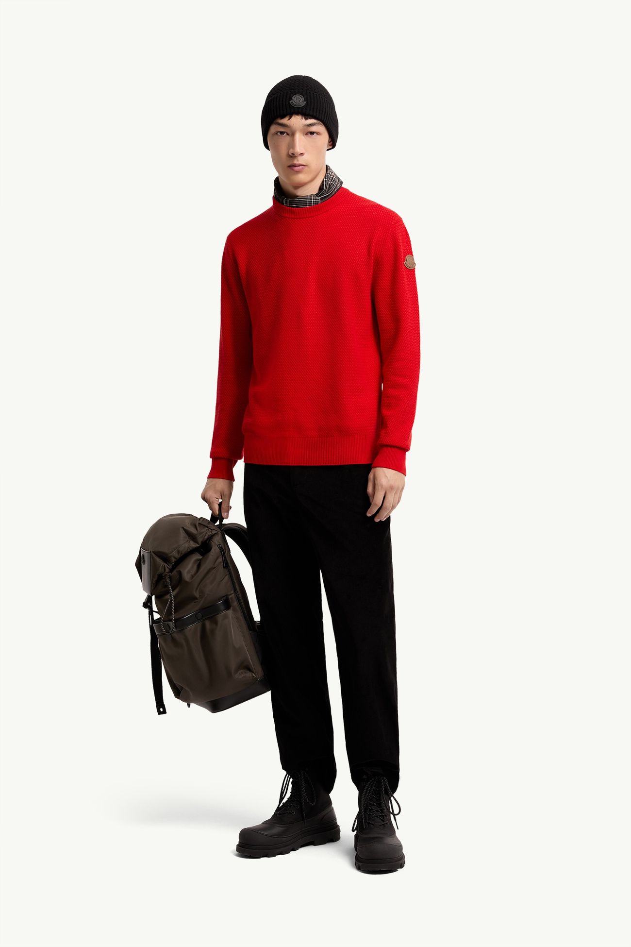 Textured Cashmere & Wool Jumper Men Red Moncler 0