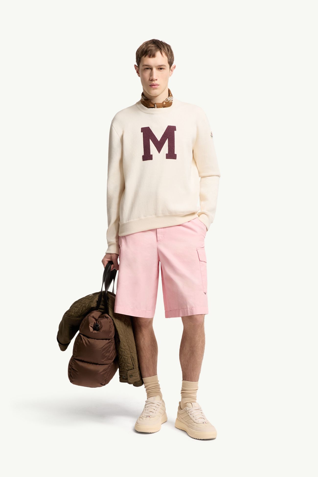 Monogram Cotton Blend Sweater Men White Ivory Moncler 0