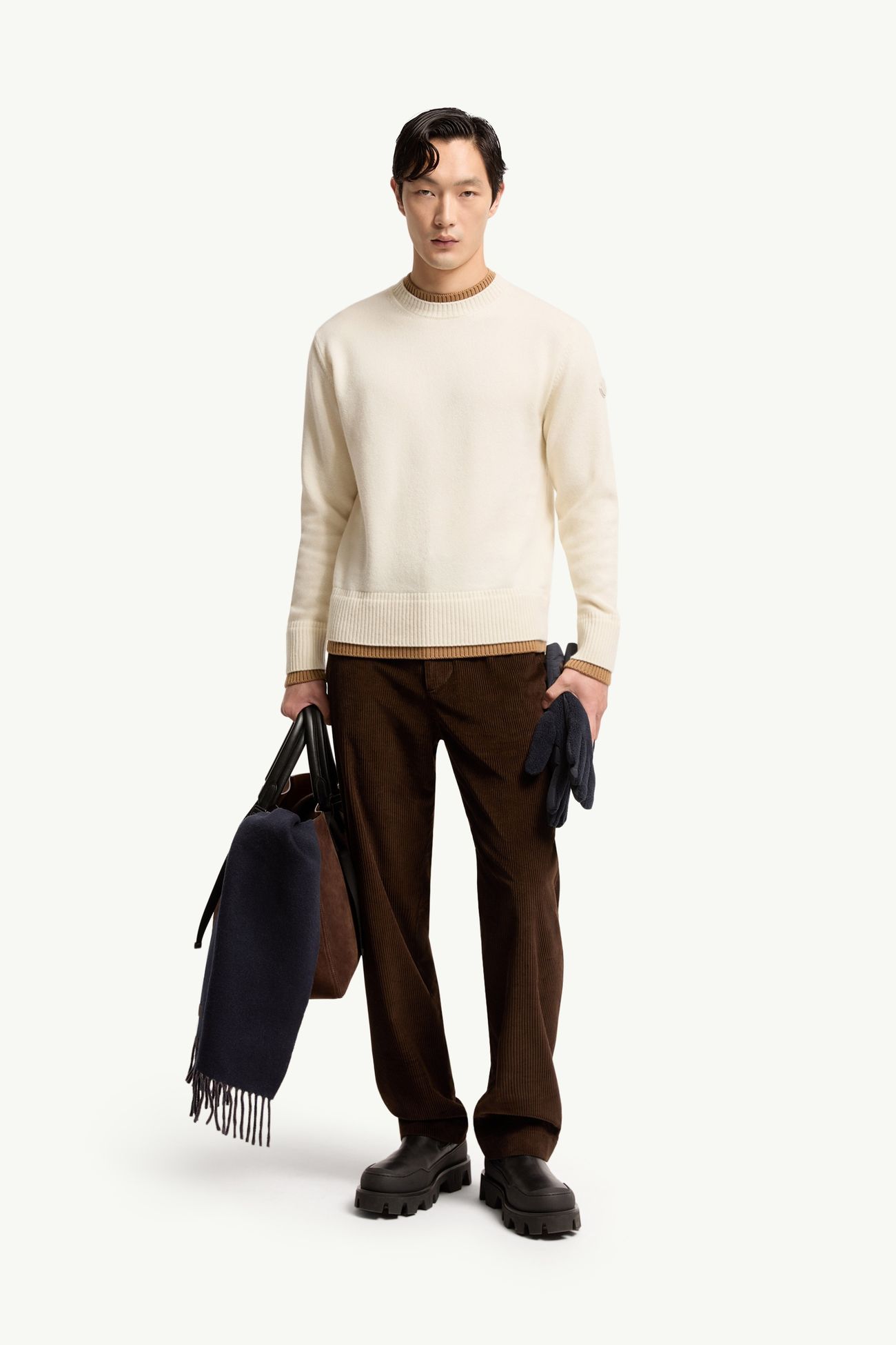 Leather Logo Wool & Cashmere Blend Sweater Men White Moncler 0