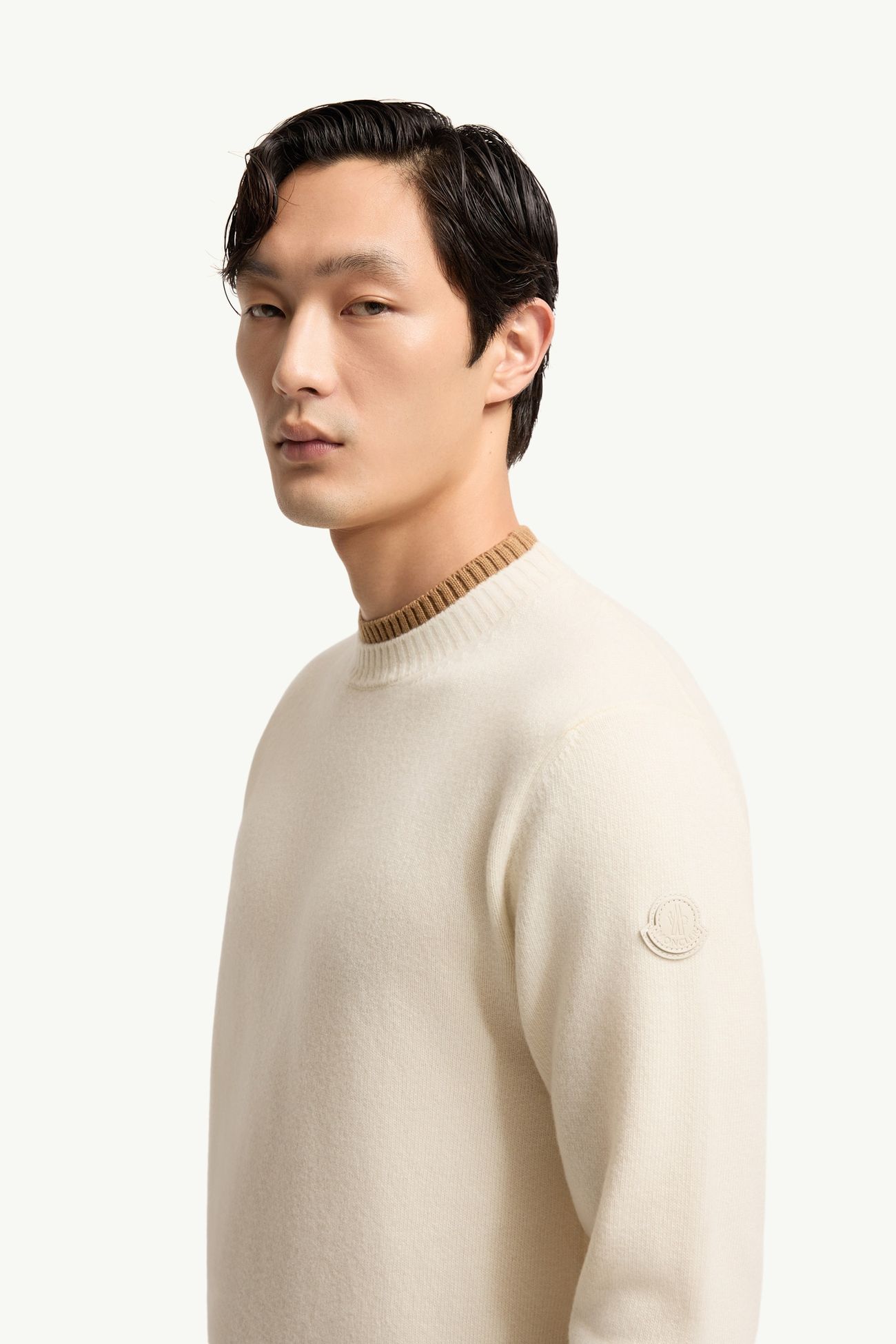 皮革標誌羊毛羊絨混紡毛衣 男士 白色 Moncler 1