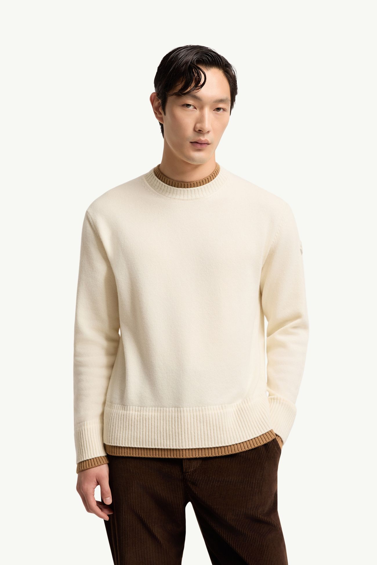Leather Logo Wool & Cashmere Blend Sweater Men White Moncler 3