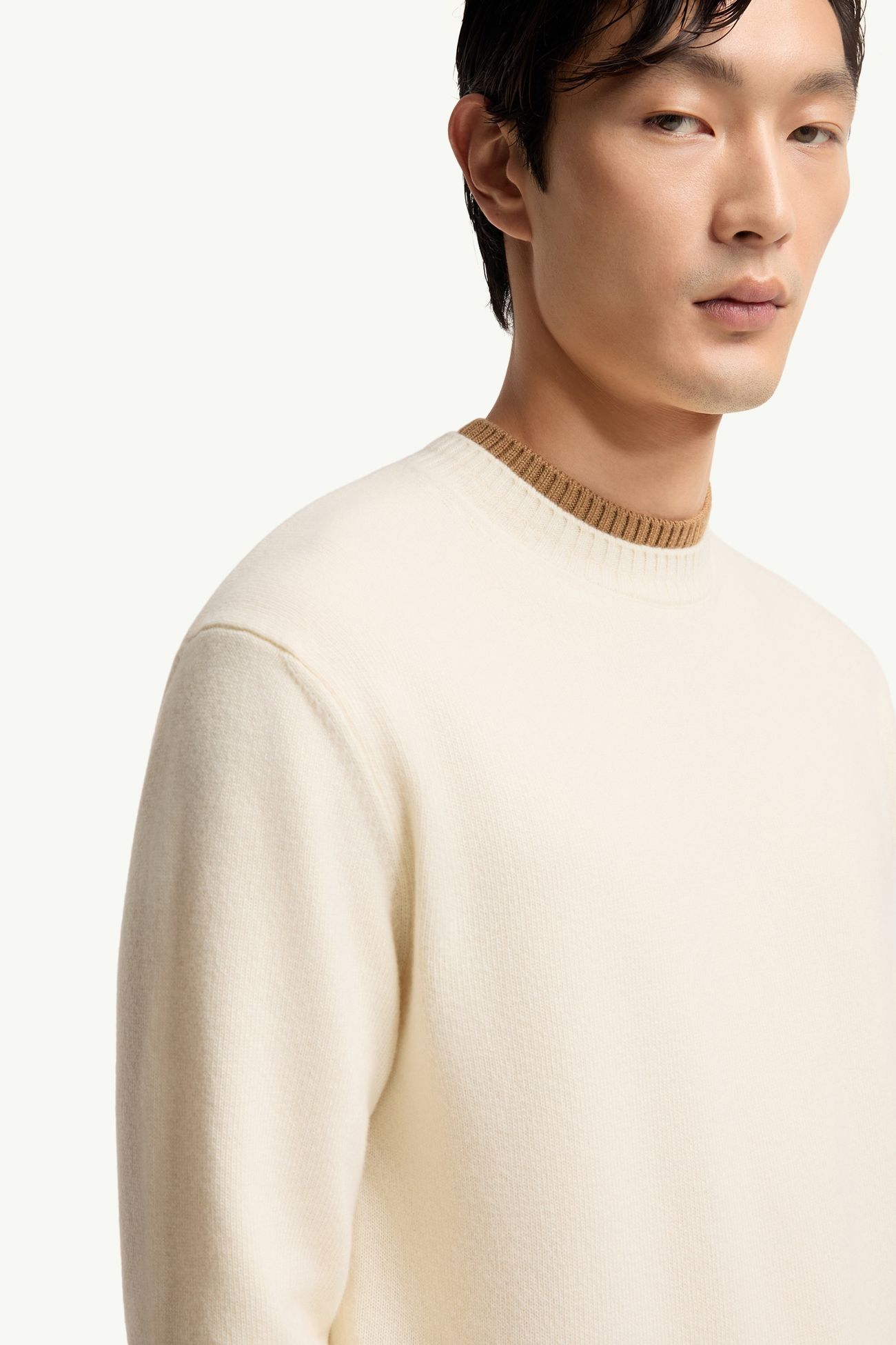 Leather Logo Wool & Cashmere Blend Sweater Men White Moncler 5