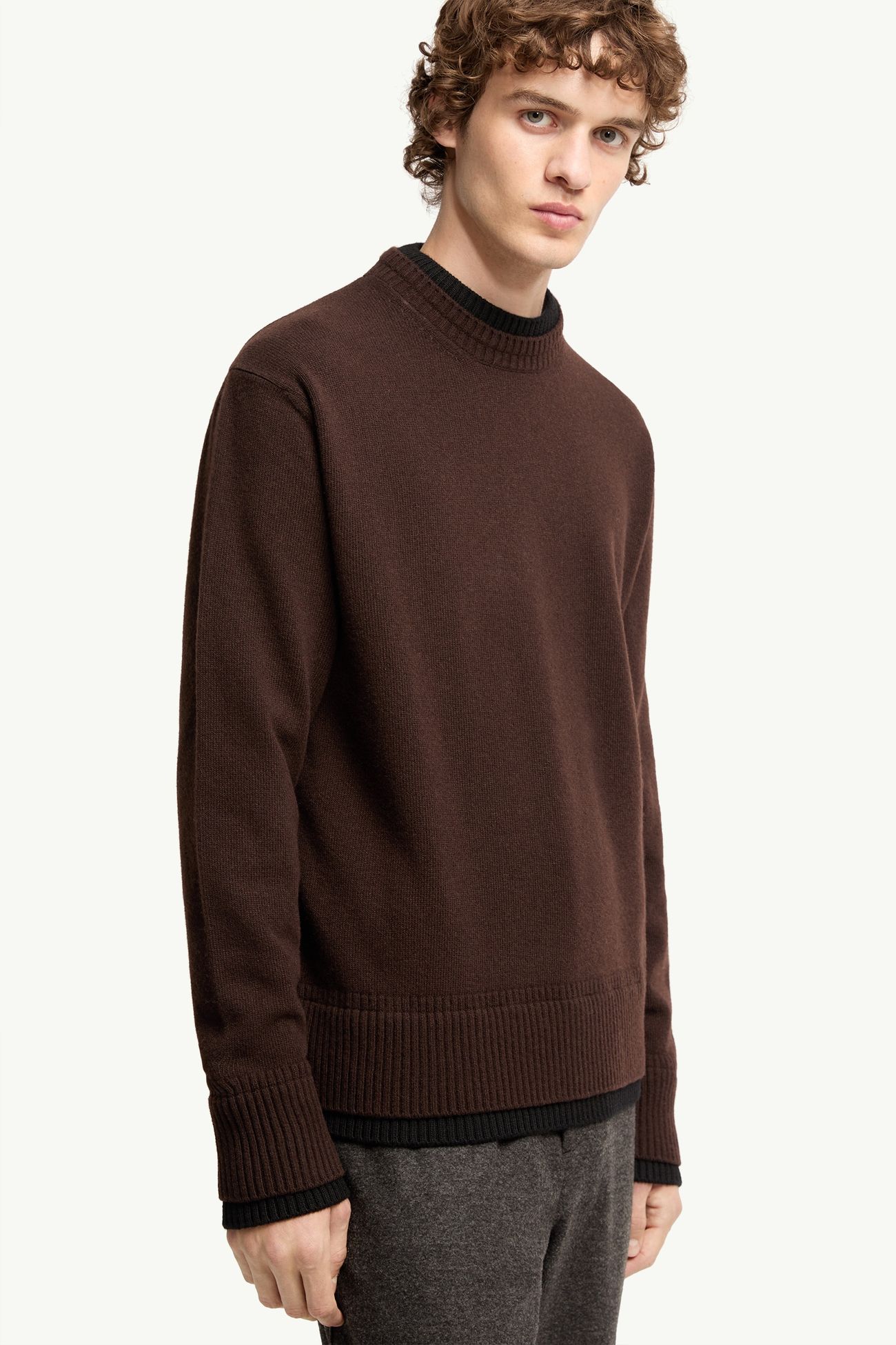 Leather Logo Wool & Cashmere Blend Sweater Men Brown Moncler 5